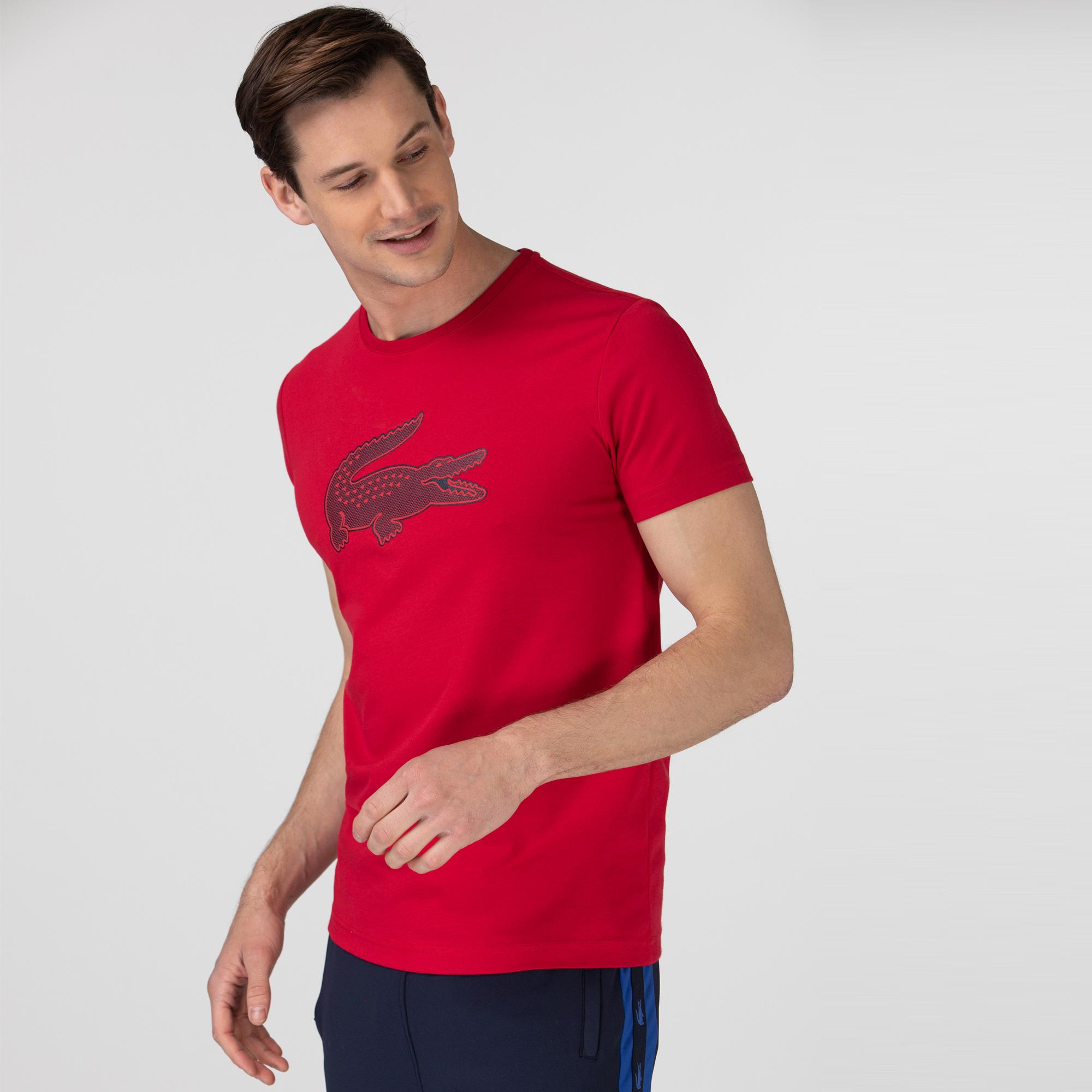 Lacoste Sport Erkek Bisiklet Yaka Baskılı Kırmızı T-Shirt. 4