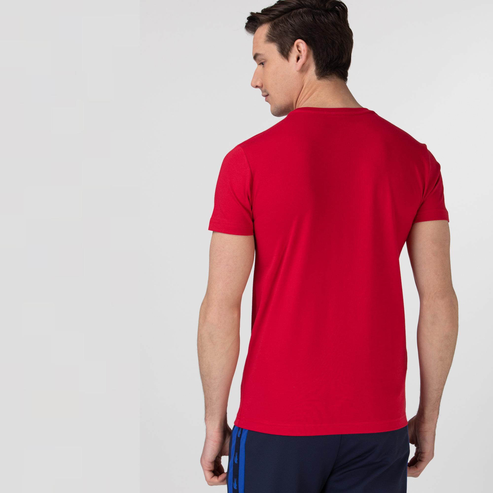 Lacoste Sport Erkek Bisiklet Yaka Baskılı Kırmızı T-Shirt. 3
