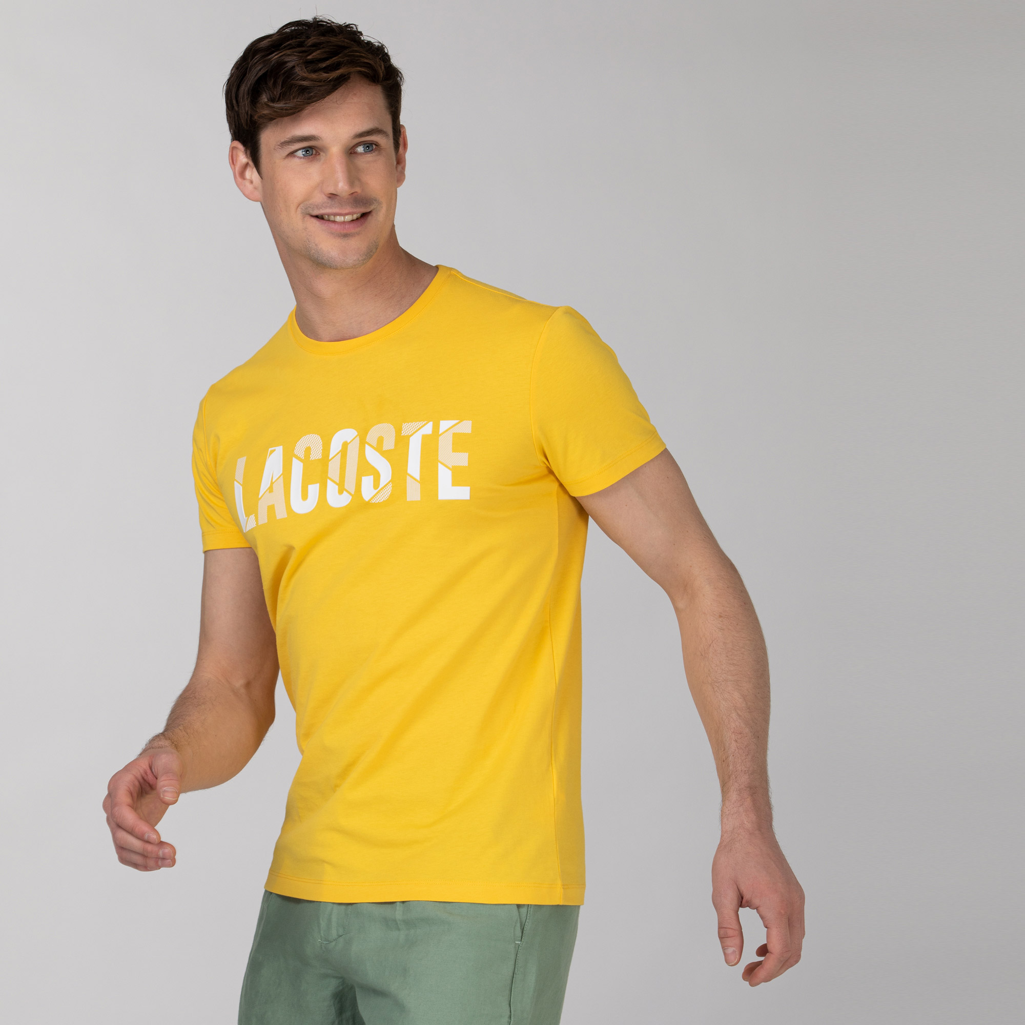 Lacoste Erkek Bisiklet Yaka Baskılı Sarı T-Shirt. 3