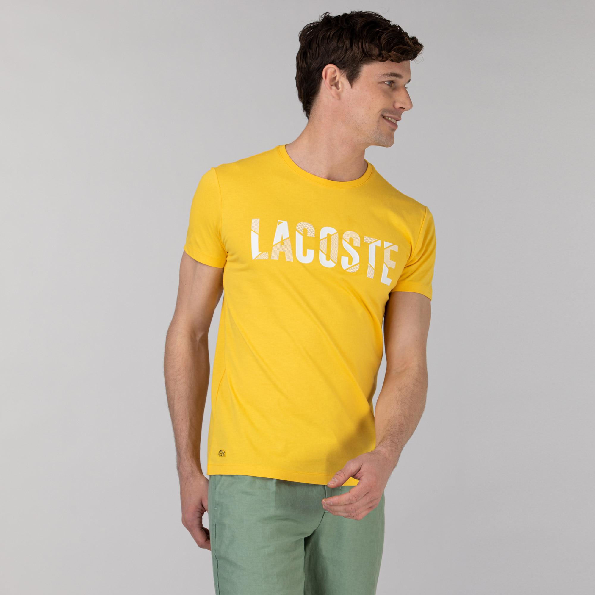 Lacoste Erkek Bisiklet Yaka Baskılı Sarı T-Shirt. 4