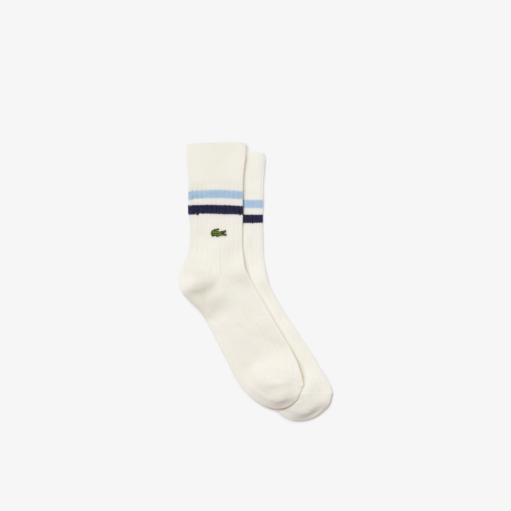 Lacoste Unisex Uzun Çizgili Beyaz Çorap. 1