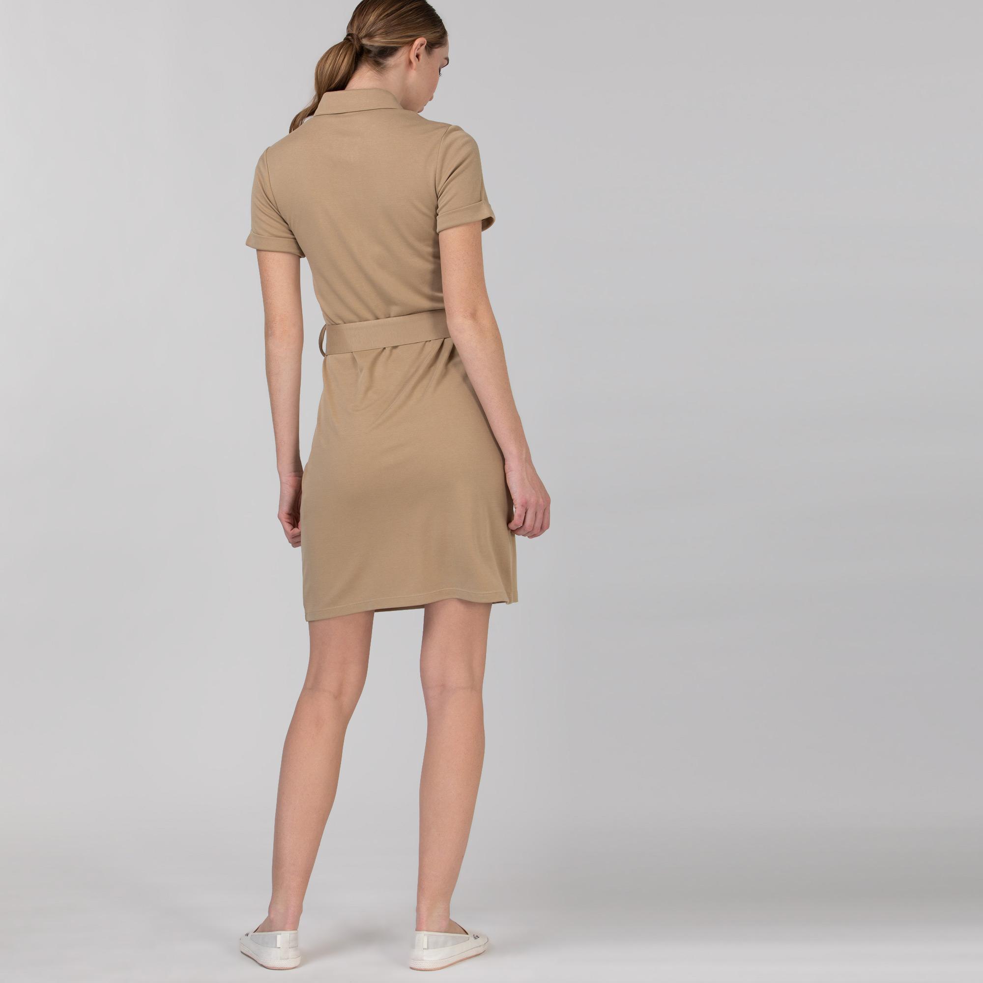 Lacoste Kadın Kısa Kollu Gömlek Yaka Açık Kahverengi Elbise. 5