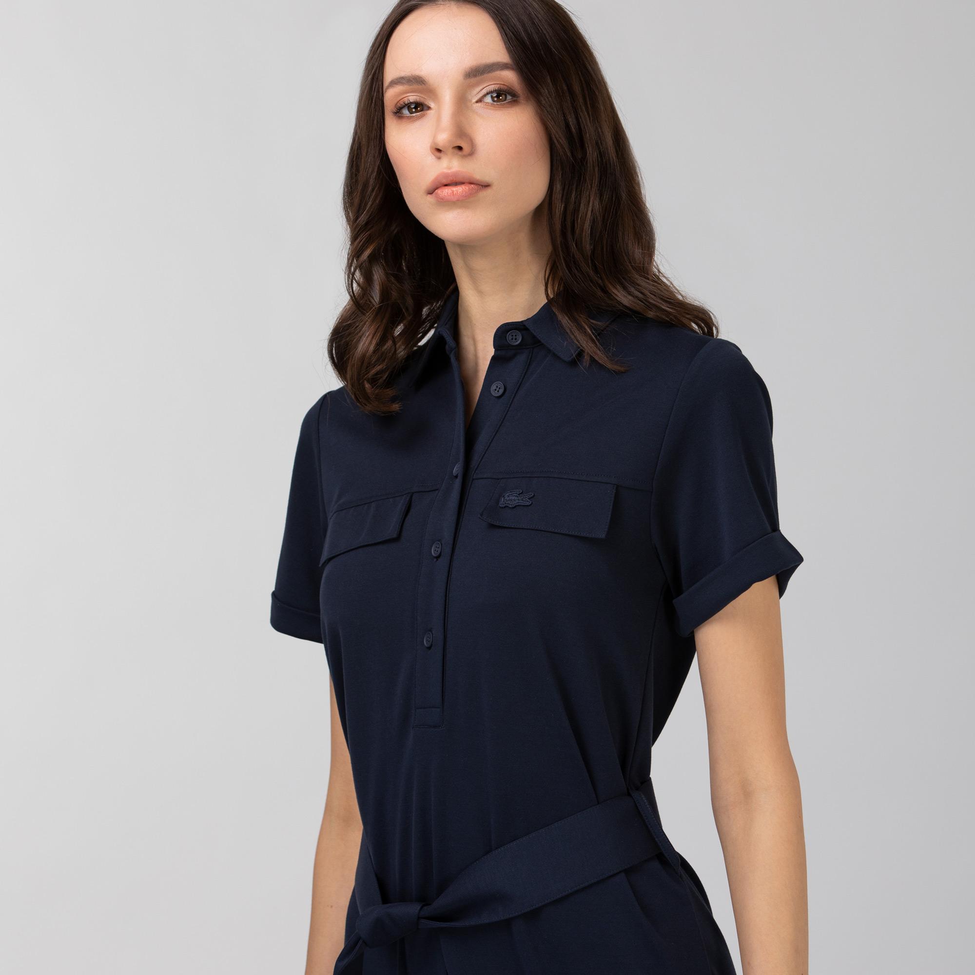 Lacoste Kadın Kısa Kollu Gömlek Yaka Lacivert Elbise. 4