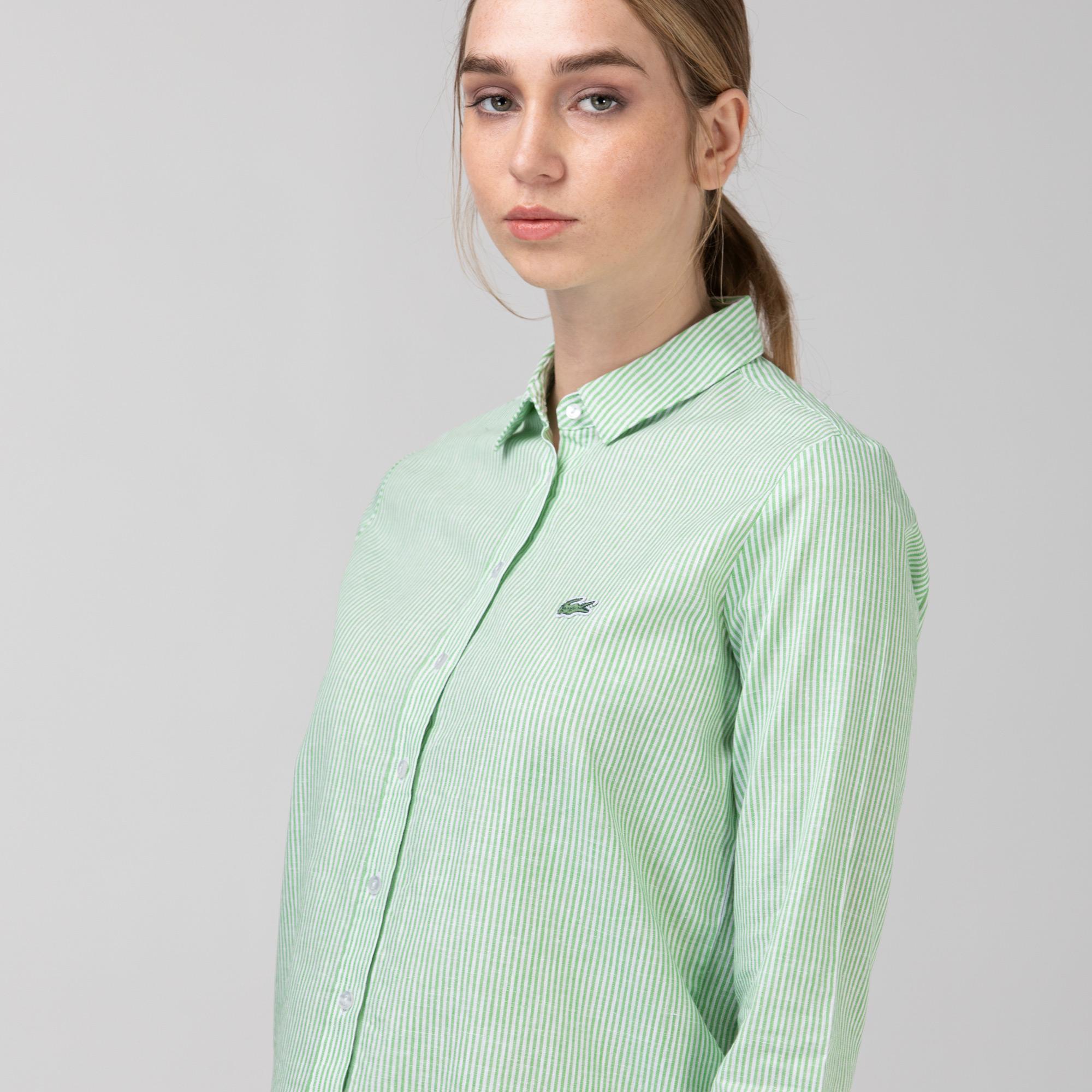 Lacoste Kadın Çizgili Yeşil Gömlek. 5