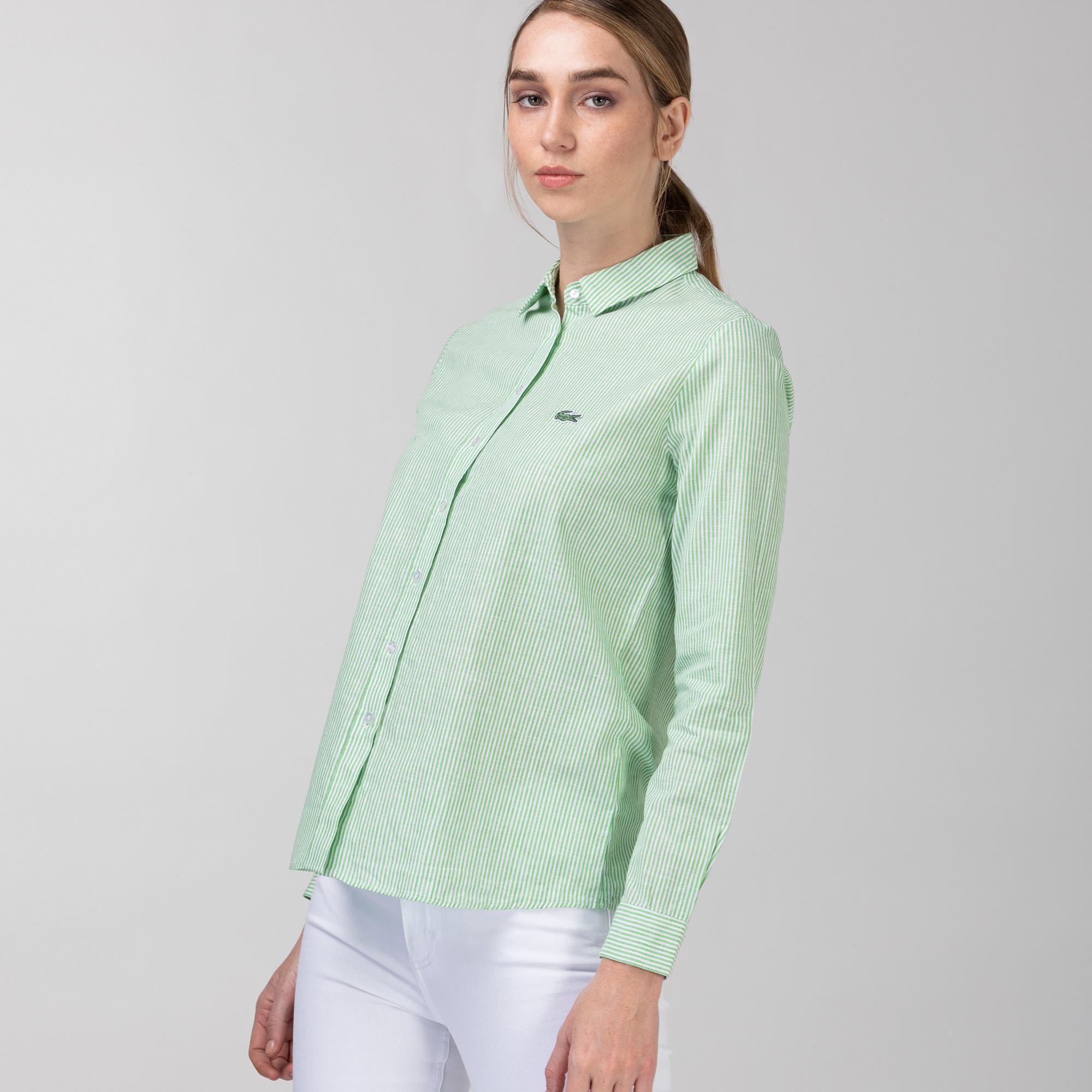Lacoste Kadın Çizgili Yeşil Gömlek. 3
