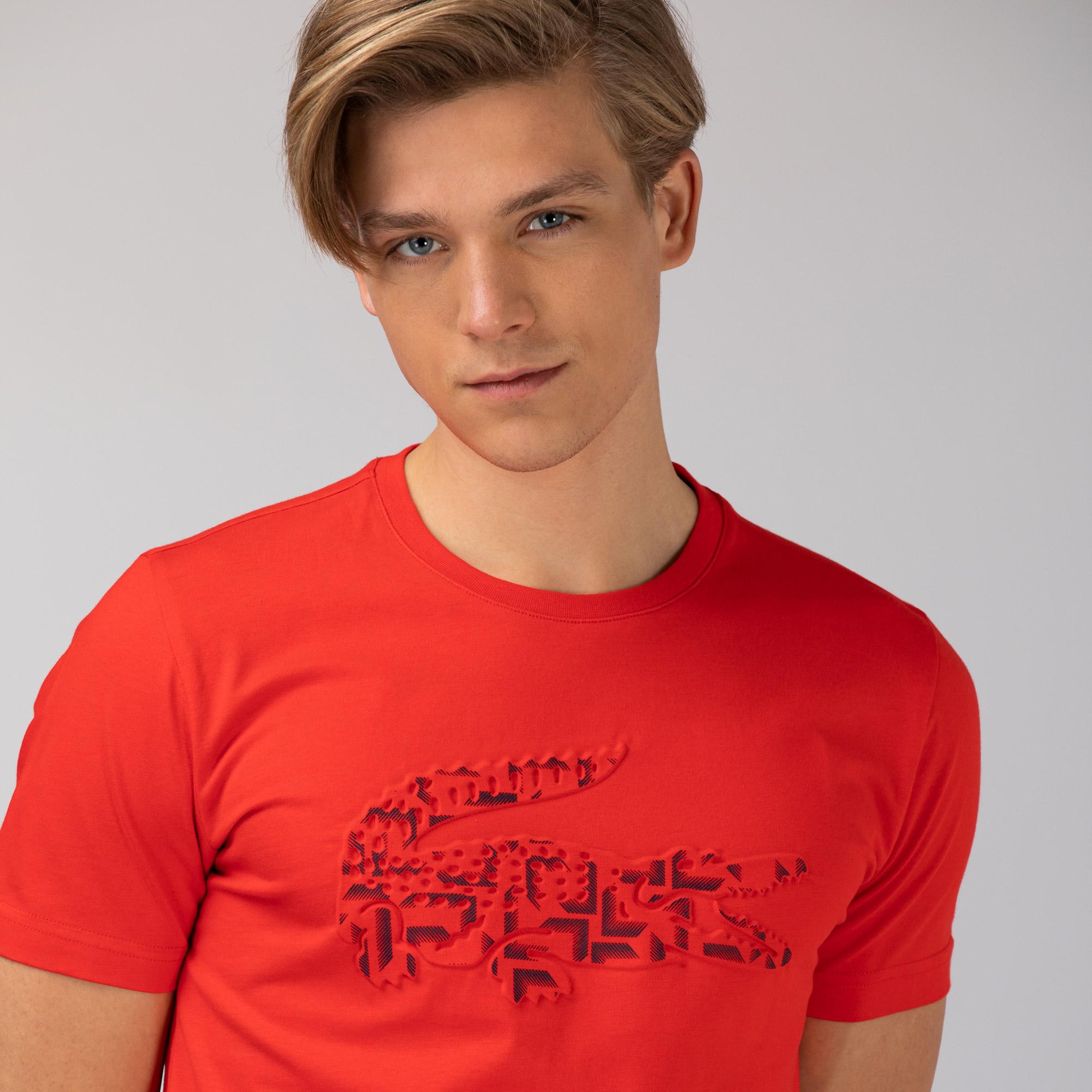 Lacoste Erkek Slim Fit Bisiklet Yaka Baskılı Kırmızı T-Shirt. 5