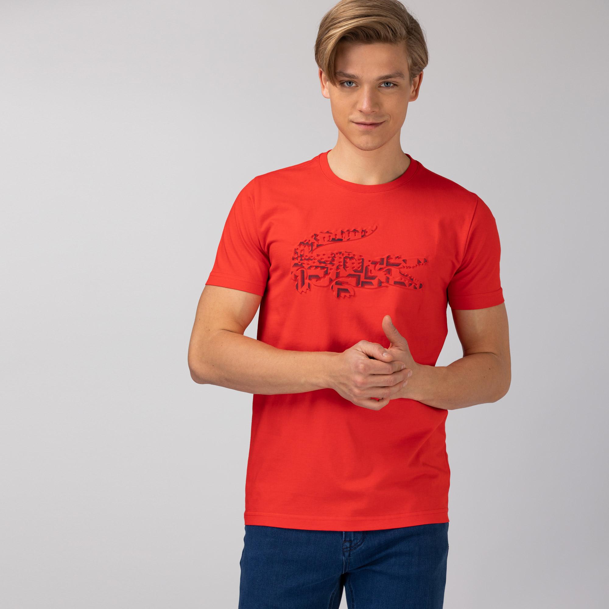 Lacoste Erkek Slim Fit Bisiklet Yaka Baskılı Kırmızı T-Shirt. 3