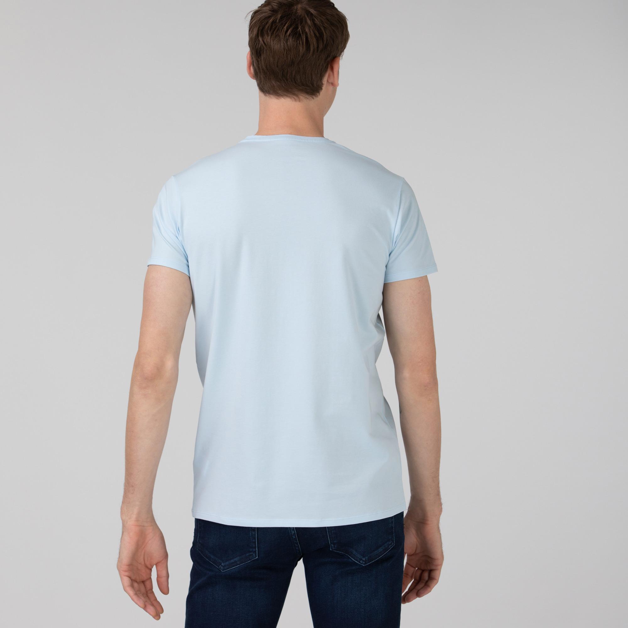 Lacoste Erkek Slim Fit Bisiklet Yaka Açık Mavi T-Shirt. 1