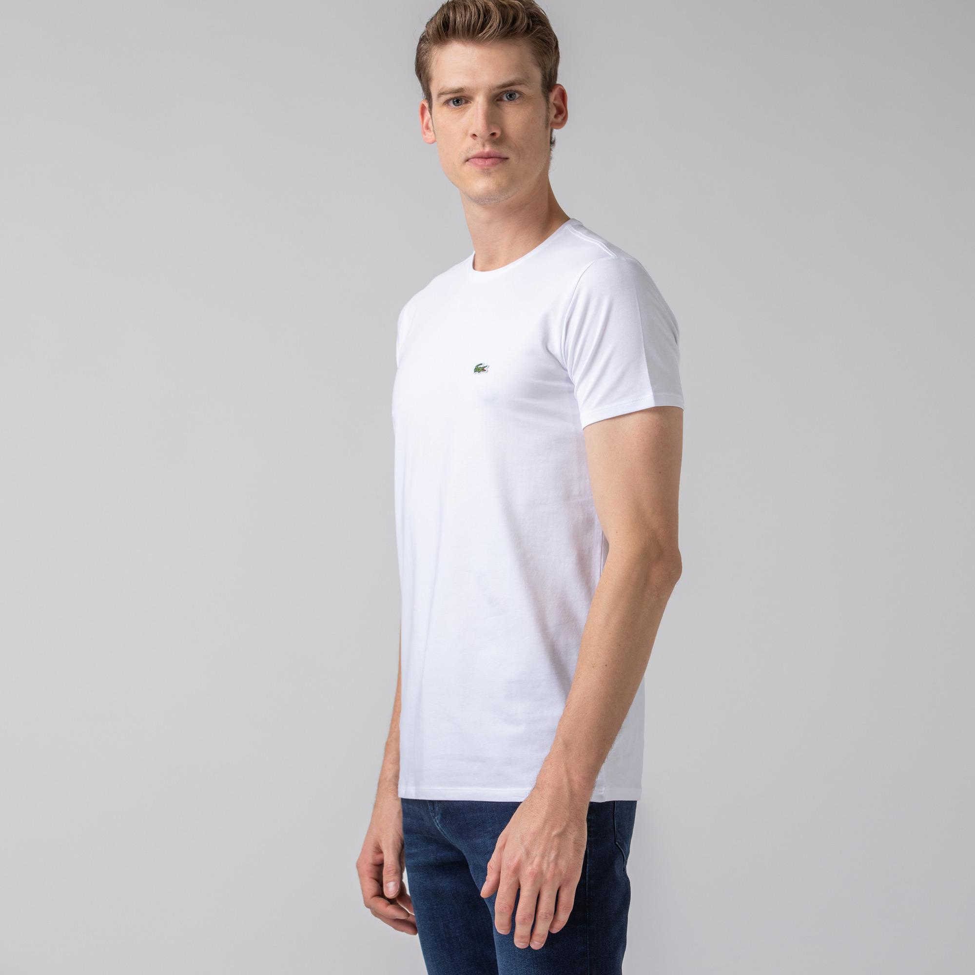 Lacoste Erkek Slim Fit Bisiklet Yaka Beyaz T-Shirt. 4