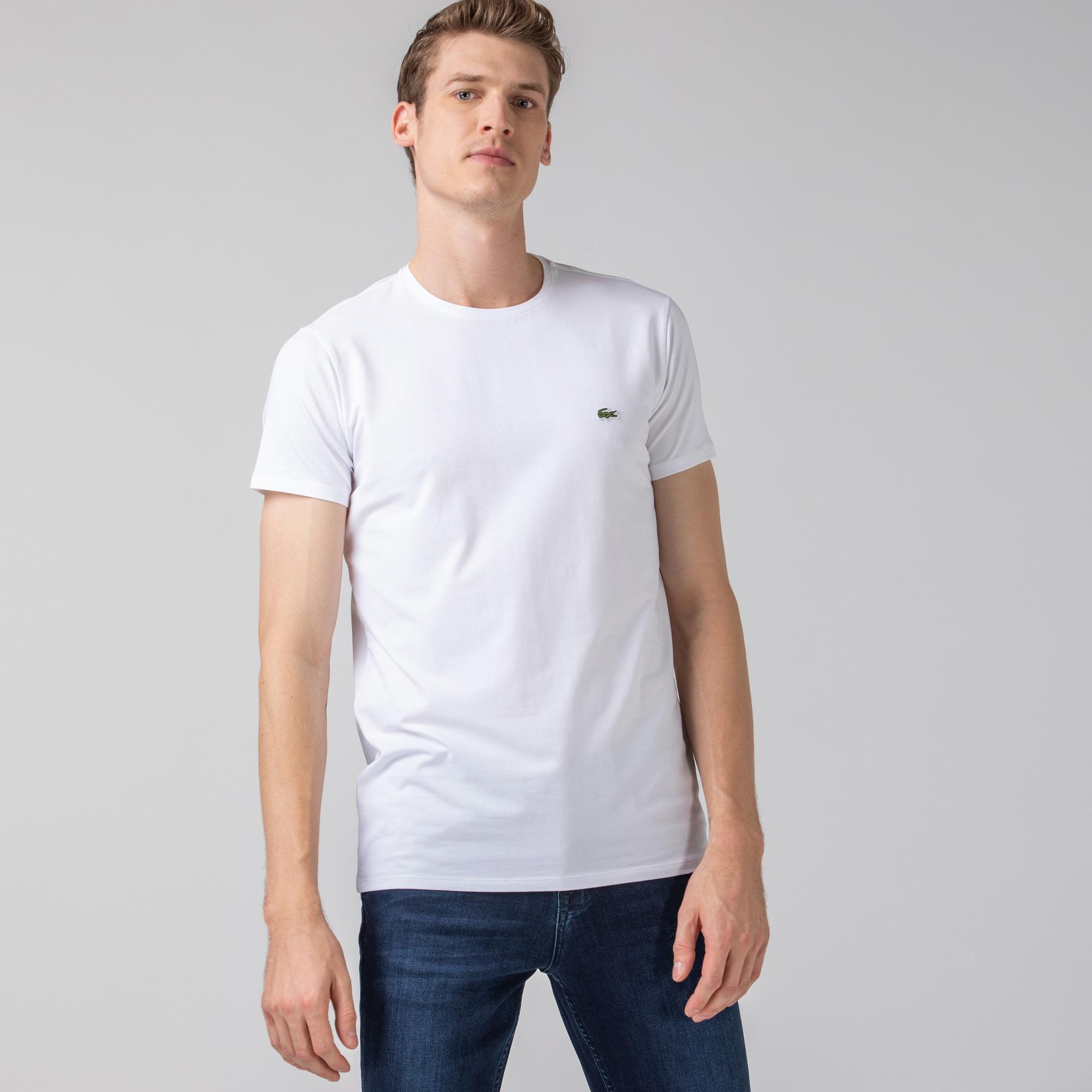 Lacoste Erkek Slim Fit Bisiklet Yaka Beyaz T-Shirt. 2