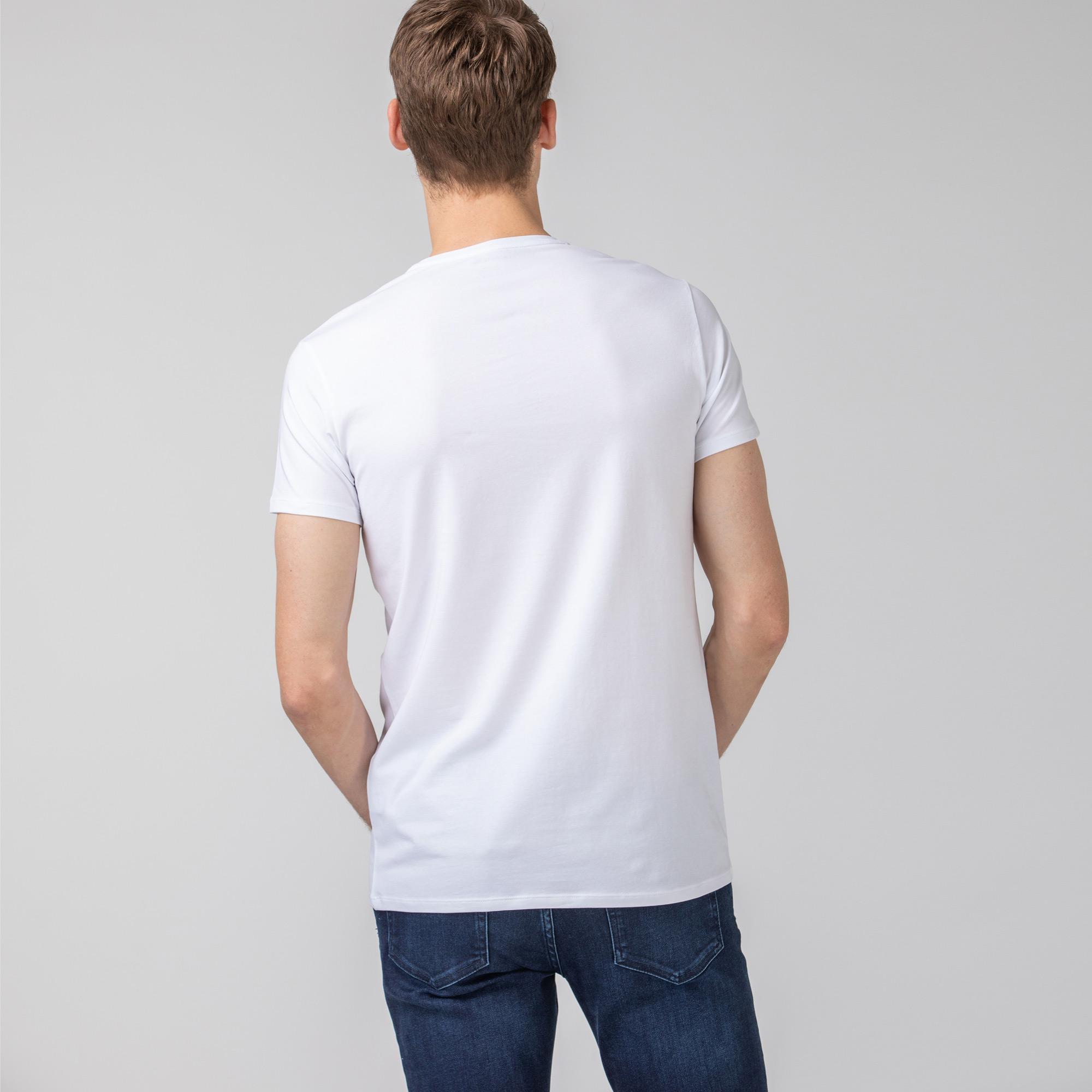 Lacoste Erkek Slim Fit Bisiklet Yaka Beyaz T-Shirt. 1