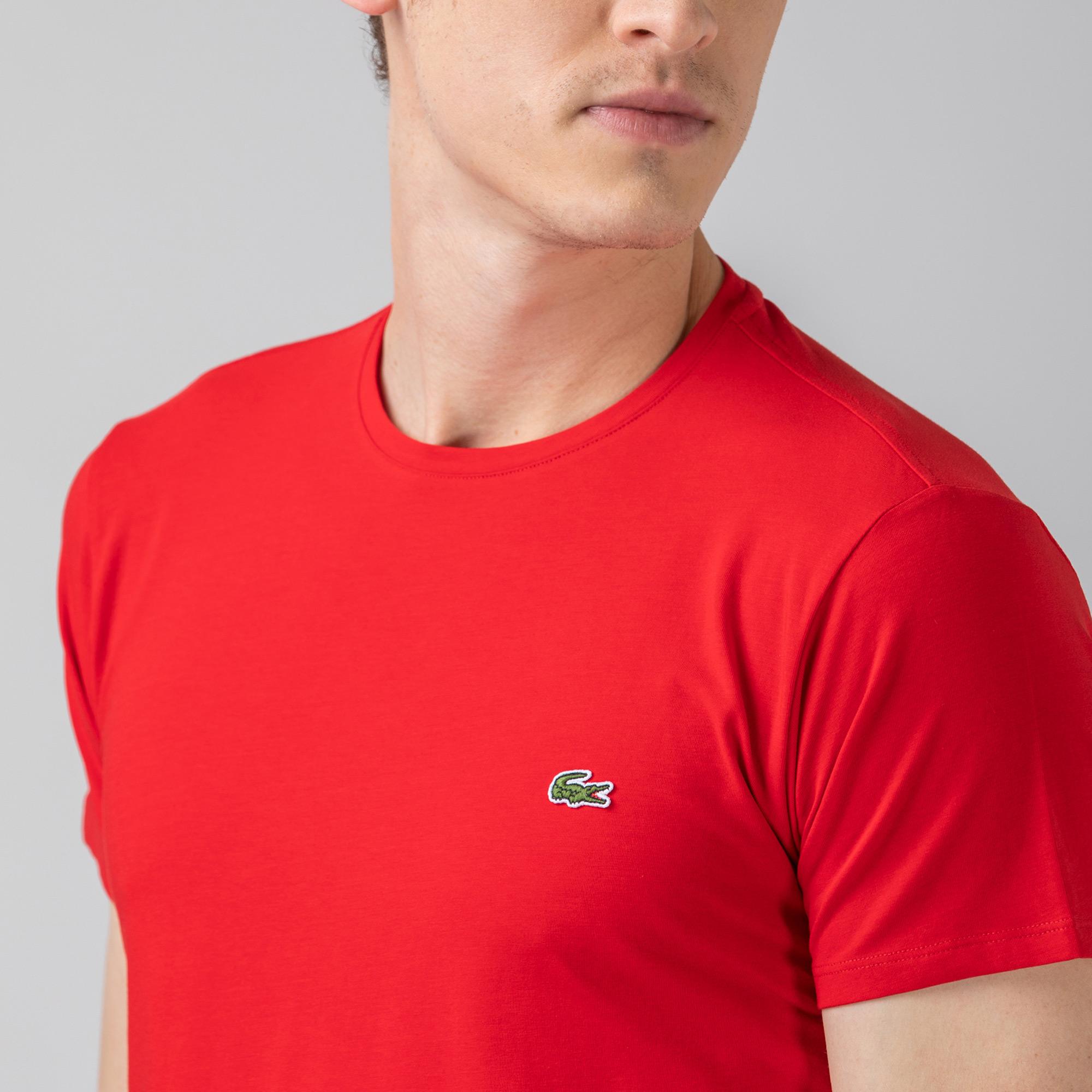 Lacoste Erkek Slim Fit Bisiklet Yaka Kırmızı T-Shirt. 5