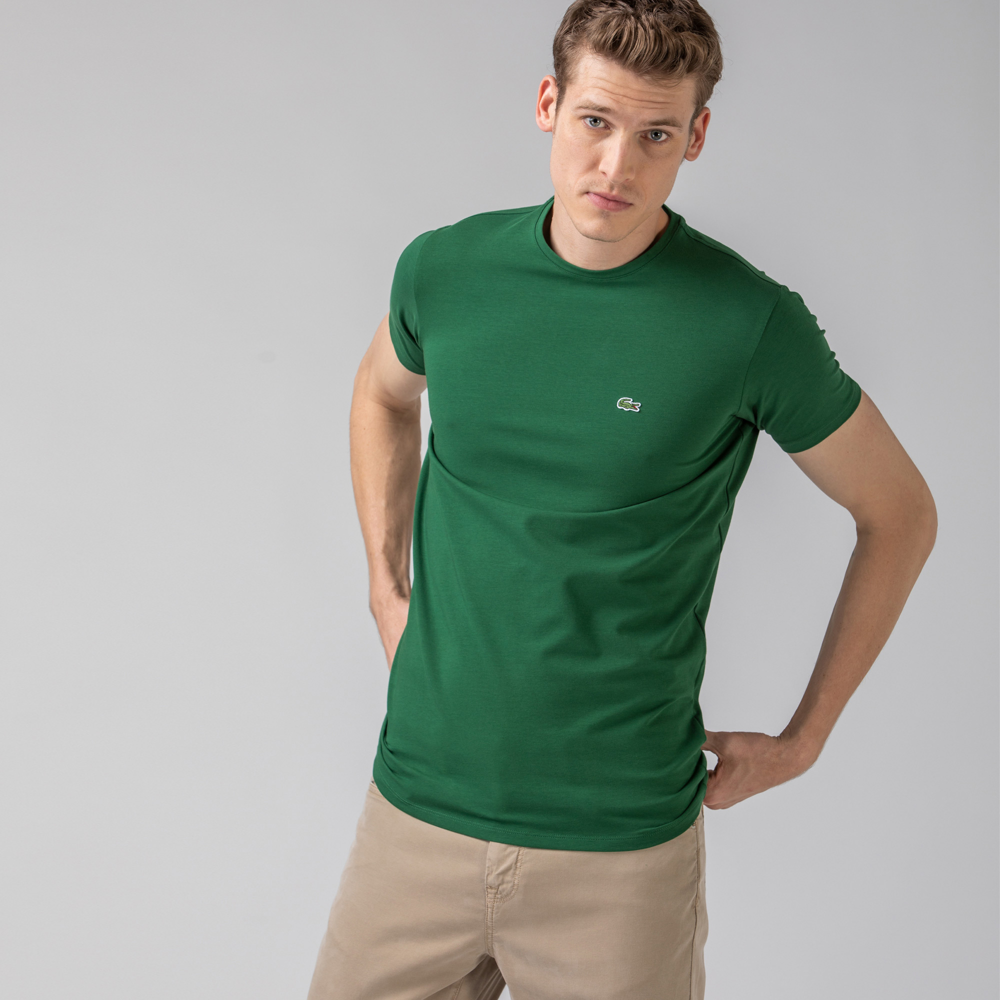 Lacoste Erkek Slim Fit Bisiklet Yaka Yeşil T-Shirt. 1