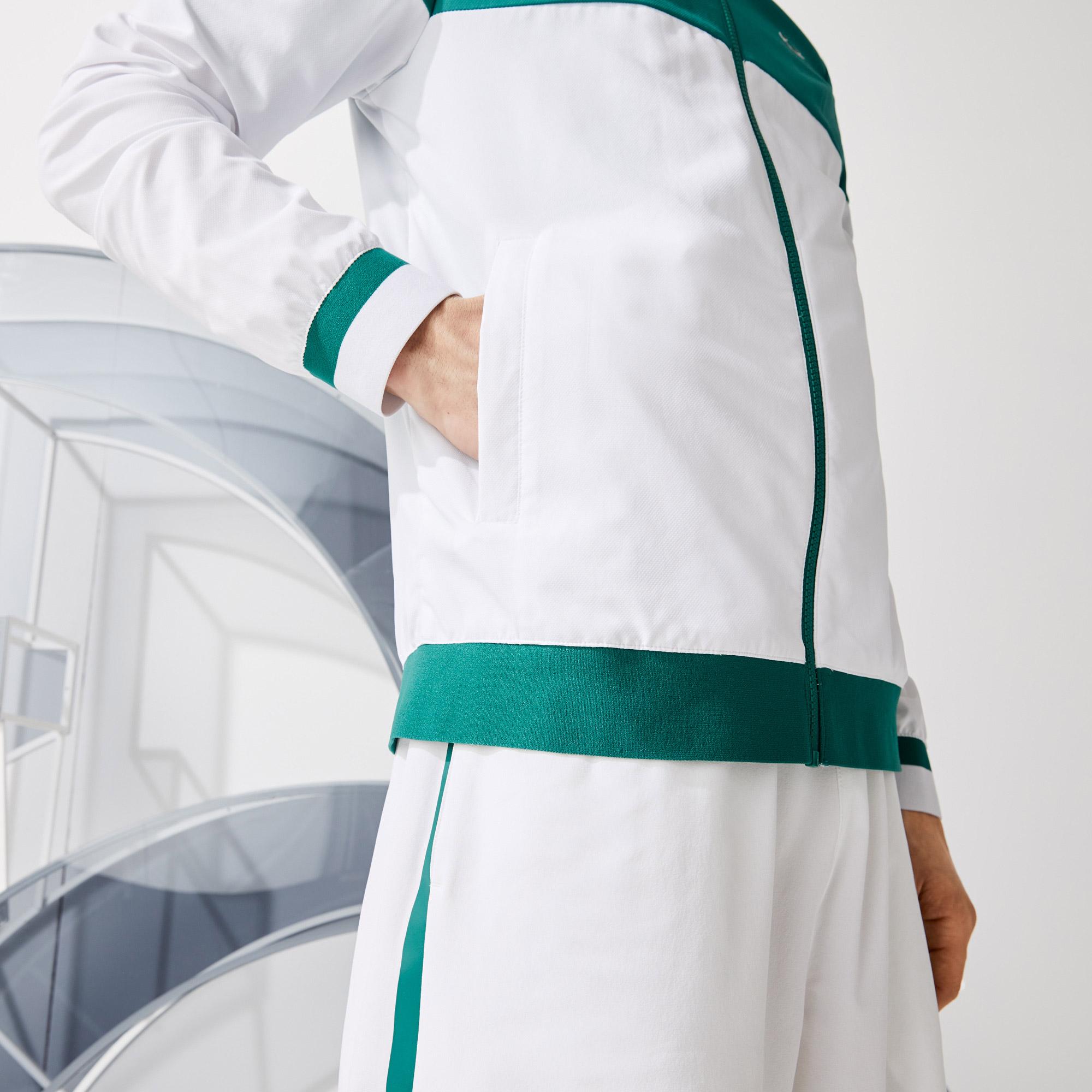 Lacoste Sport Novak Djokovic Erkek Dik Yaka Renk Bloklu Yeşil - Beyaz Ceket. 7