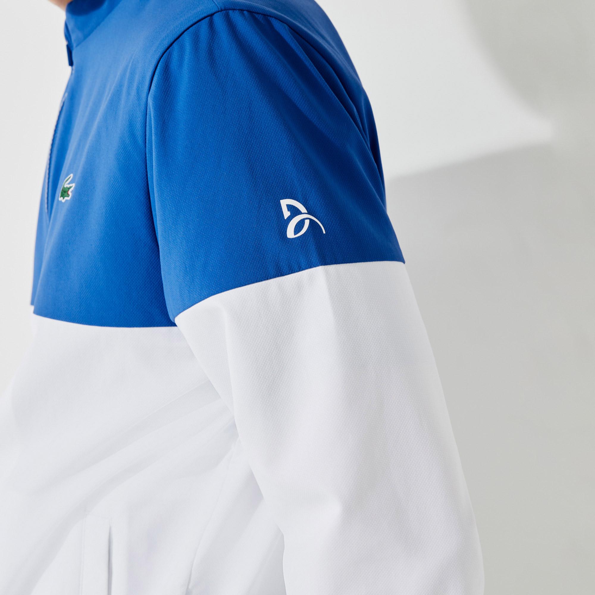 Lacoste Sport Novak Djokovic Erkek Dik Yaka Renk Bloklu Mavi - Beyaz Ceket. 7