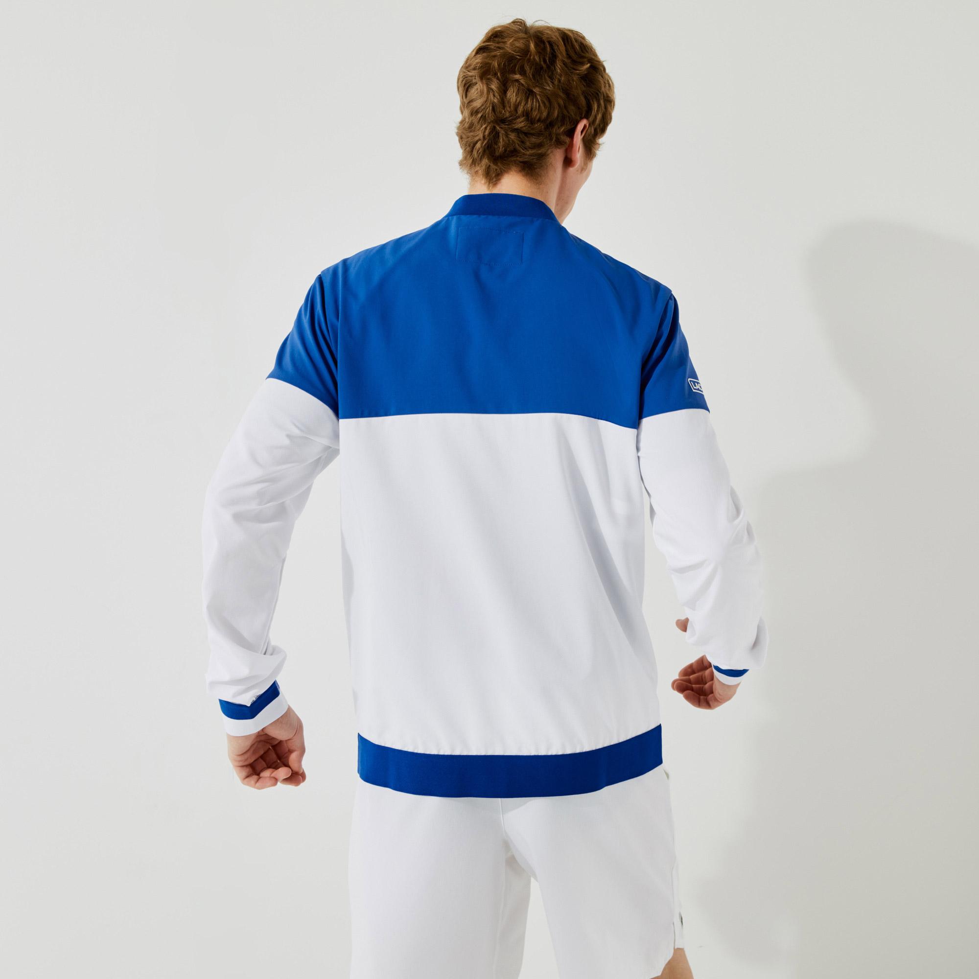Lacoste Sport Novak Djokovic Erkek Dik Yaka Renk Bloklu Mavi - Beyaz Ceket. 4