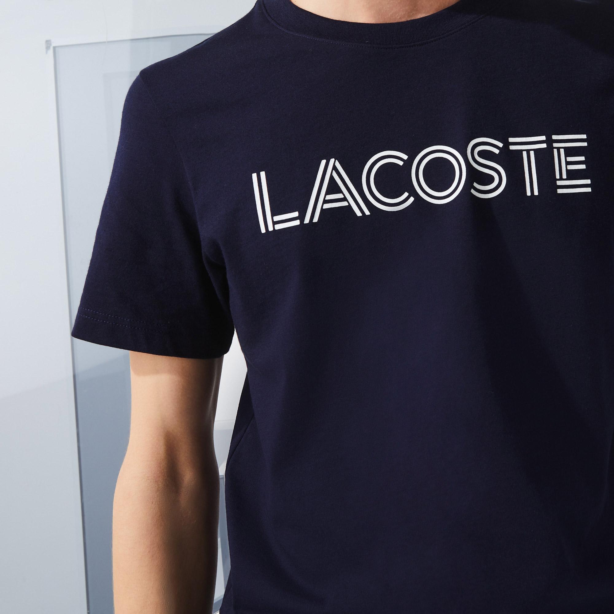 Lacoste Sport Novak Djokovic Erkek Bisiklet Yaka Baskılı Lacivert T-Shirt. 6