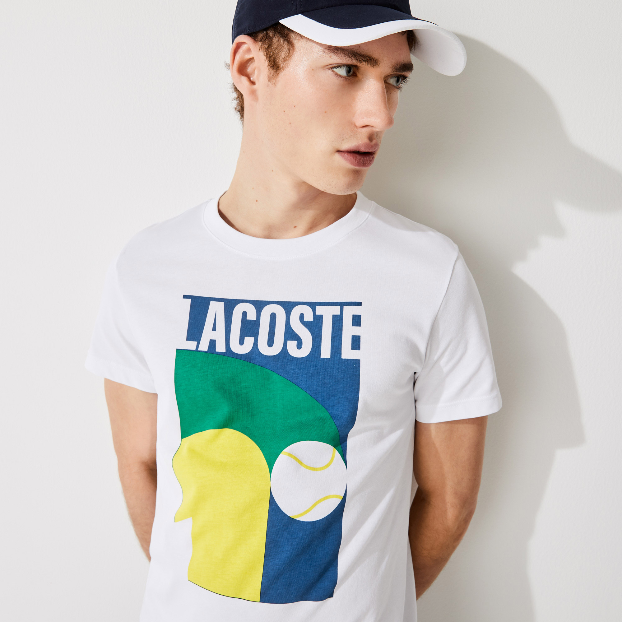Lacoste Sport Erkek Bisiklet Yaka Baskılı Beyaz T-Shirt. 1