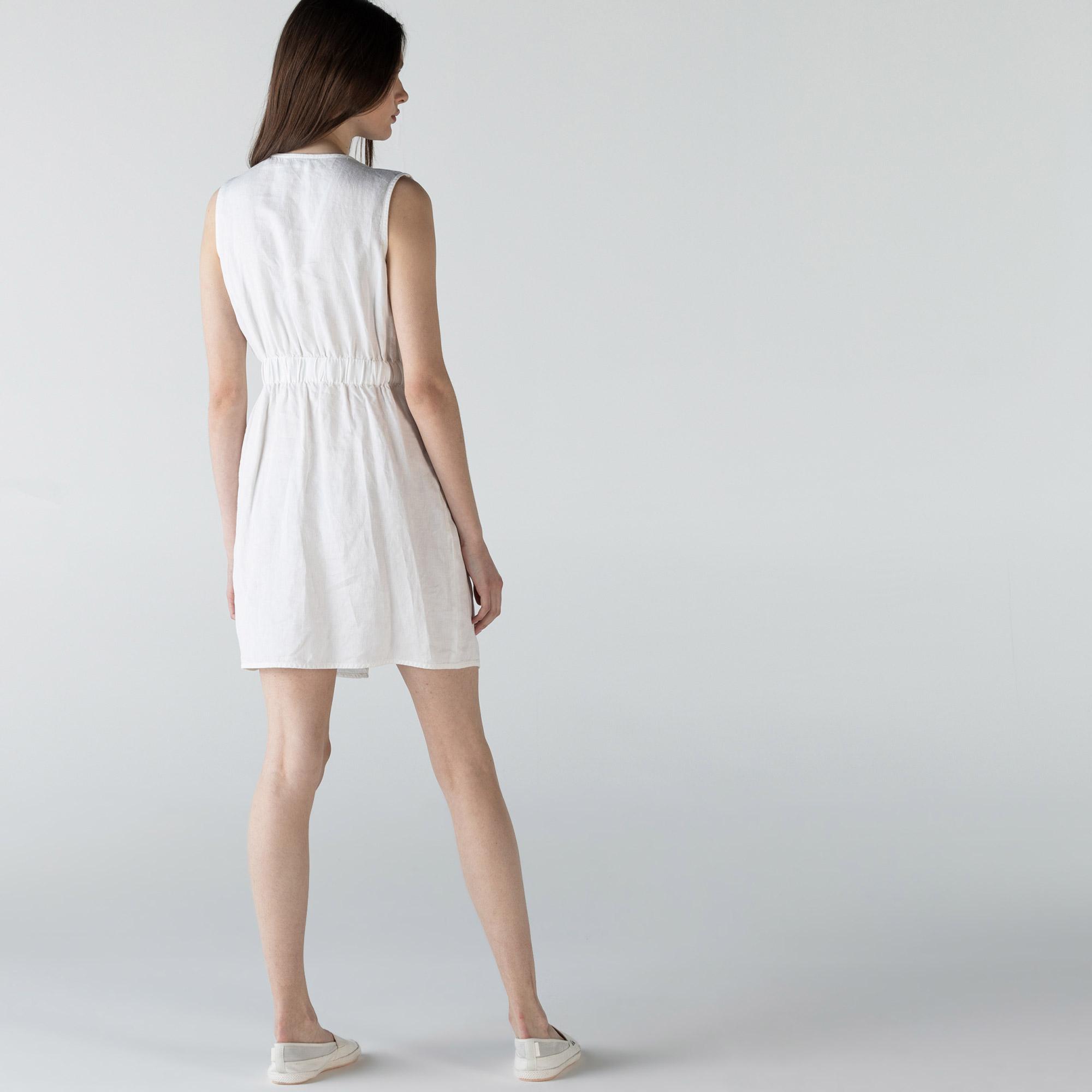 Lacoste Kadın Regular Fit Kolsuz V Yaka Beyaz Elbise. 5