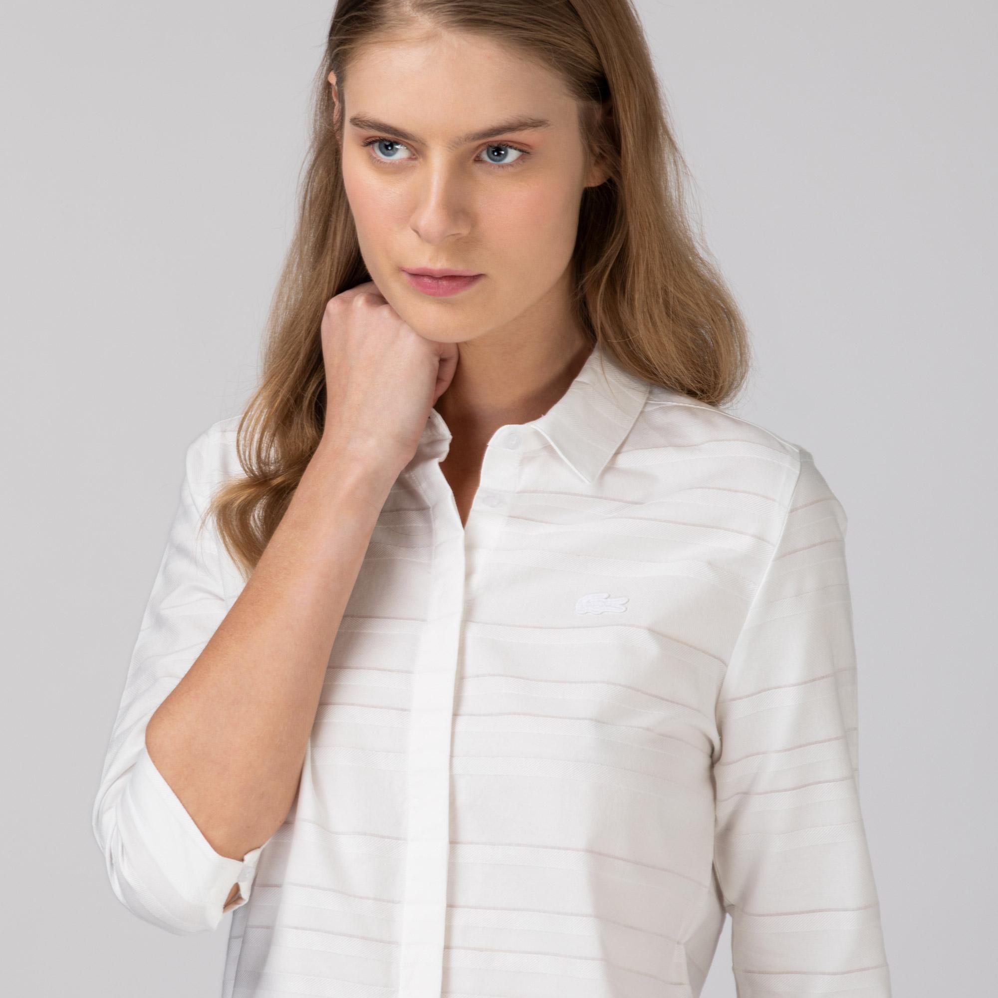 Lacoste Kadın Desenli Beyaz Gömlek. 4