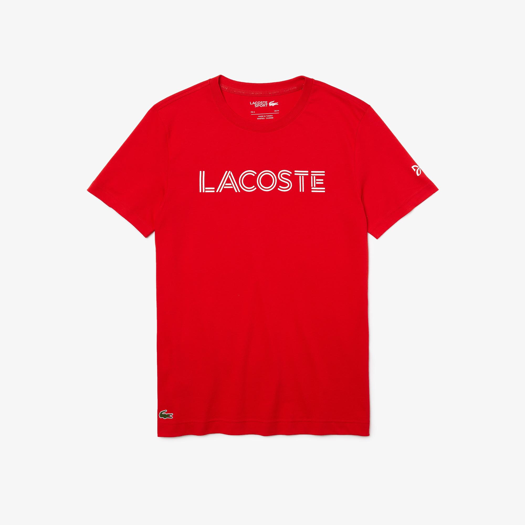Lacoste Sport Novak Djokovic Erkek Bisiklet Yaka Baskılı Kırmızı T-Shirt. 7