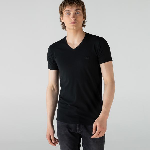 Lacoste Erkek Regular Fit V Yaka Siyah T-Shirt