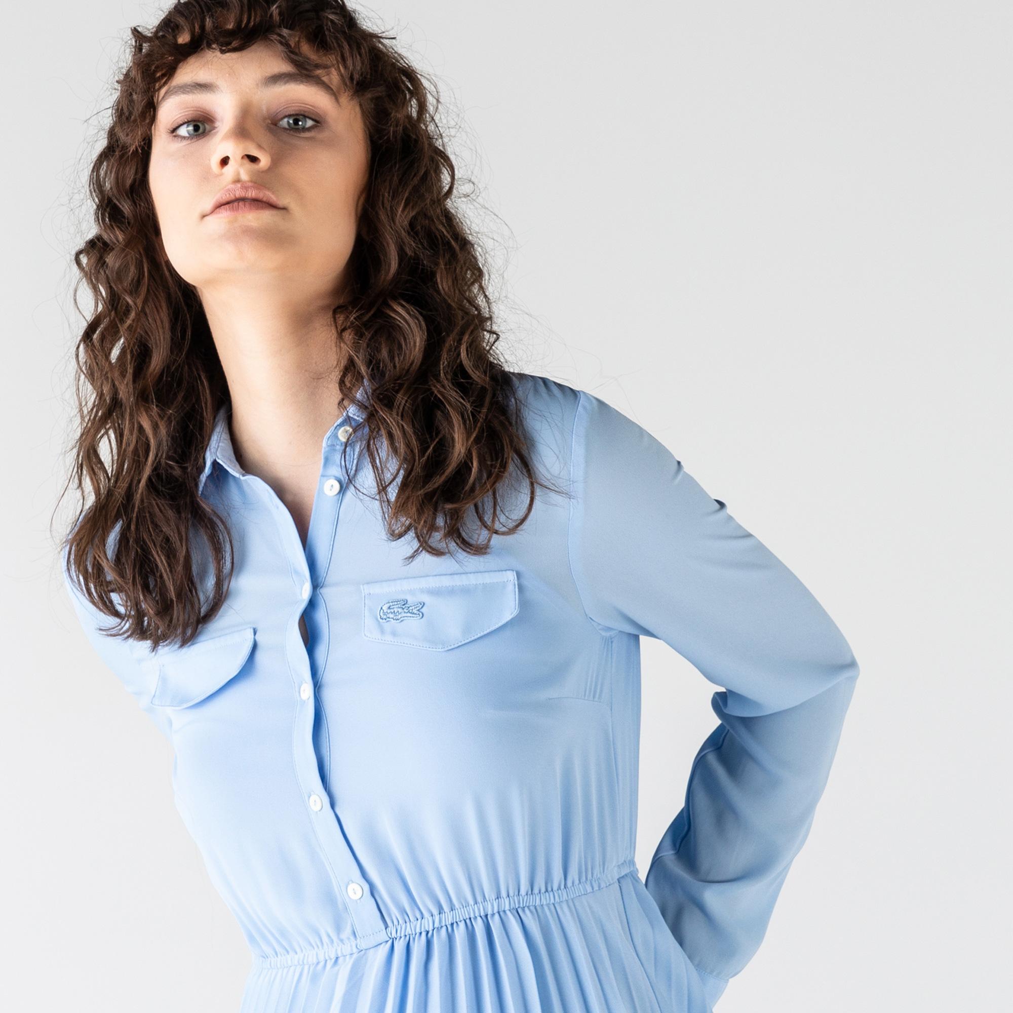 Lacoste Kadın Uzun Kollu Gömlek Yaka Mavi Elbise. 4
