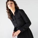 Lacoste Kadın Regular Fit Uzun Kollu Gömlek Yaka Siyah Elbise