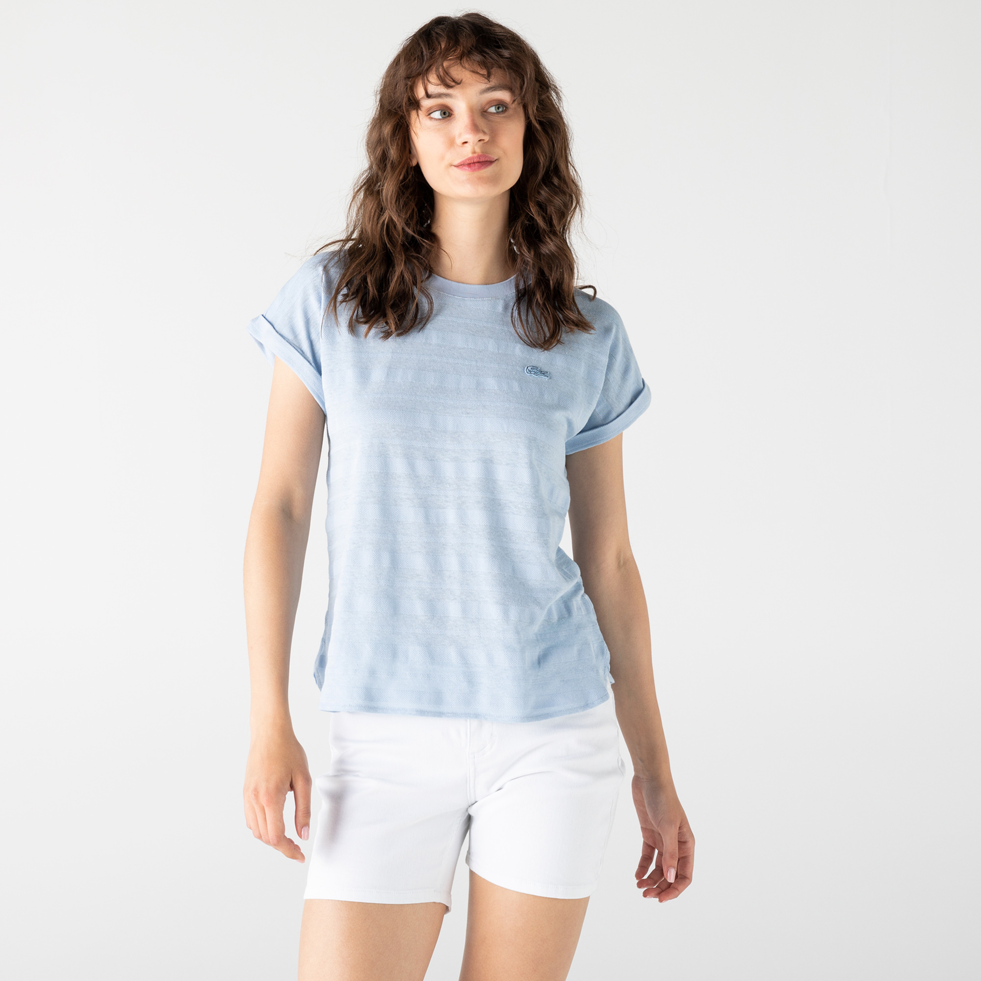 Lacoste Kadın Bisiklet Yaka Mavi T-Shirt. 1