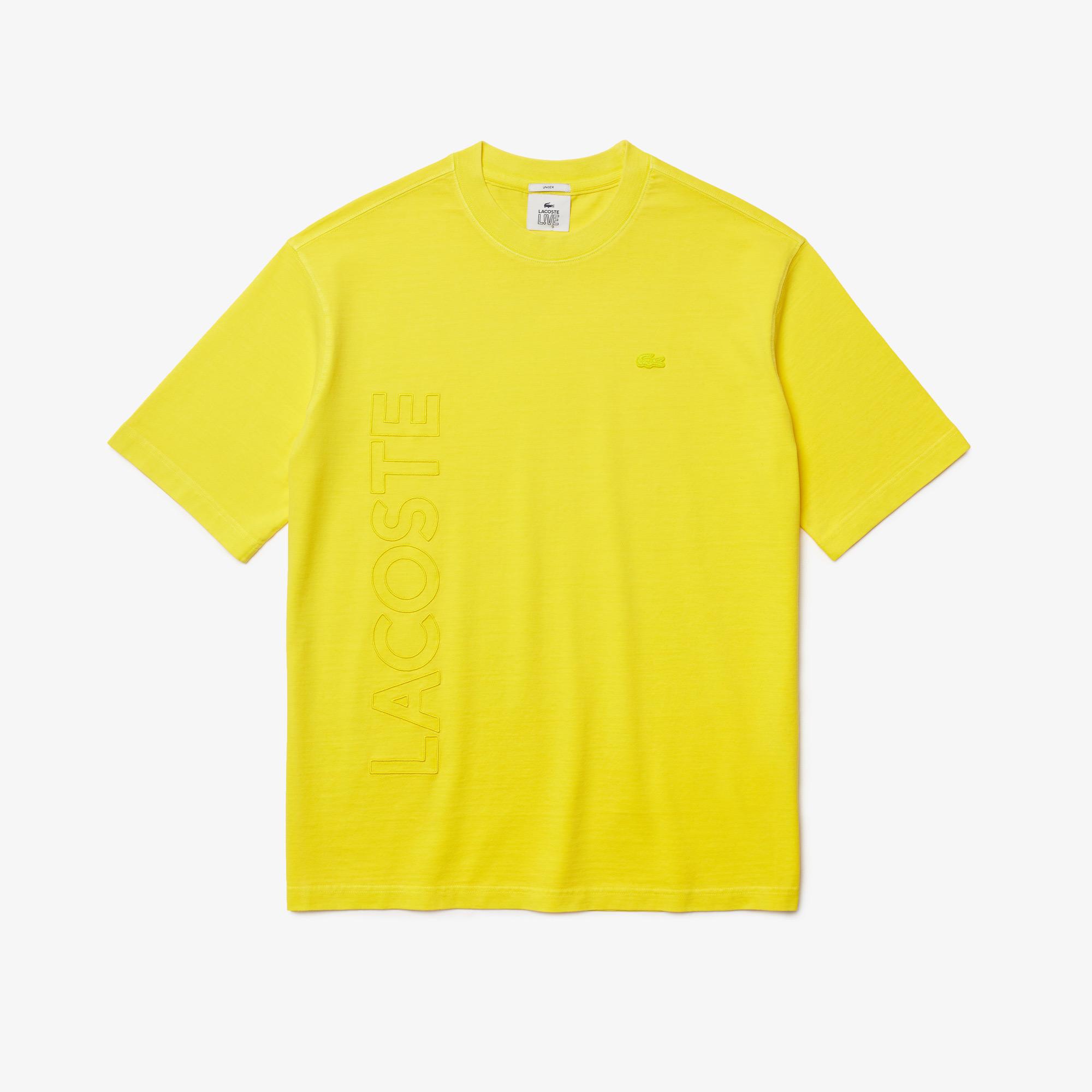 Lacoste L!ve Unisex Loose Fit Bisiklet Yaka Baskılı Sarı T-Shirt. 6