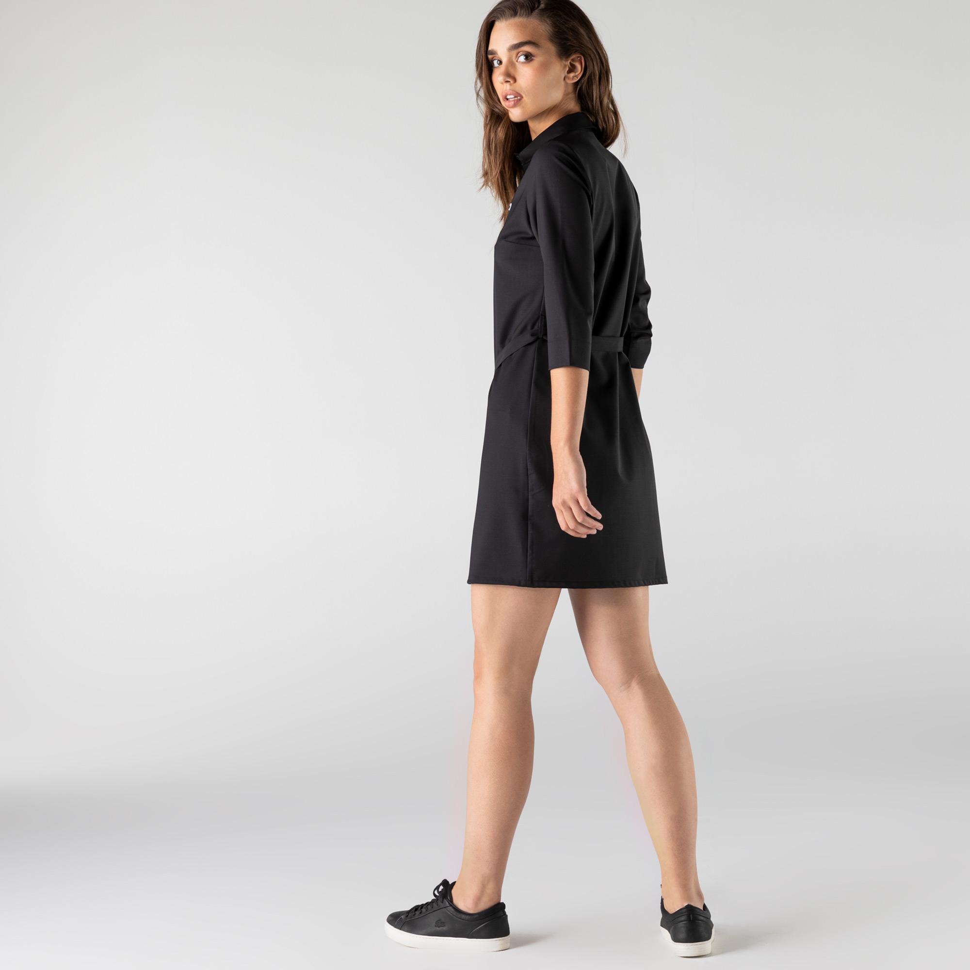 Lacoste Kadın Regular Fit Uzun Kollu Gömlek Yaka Siyah Elbise