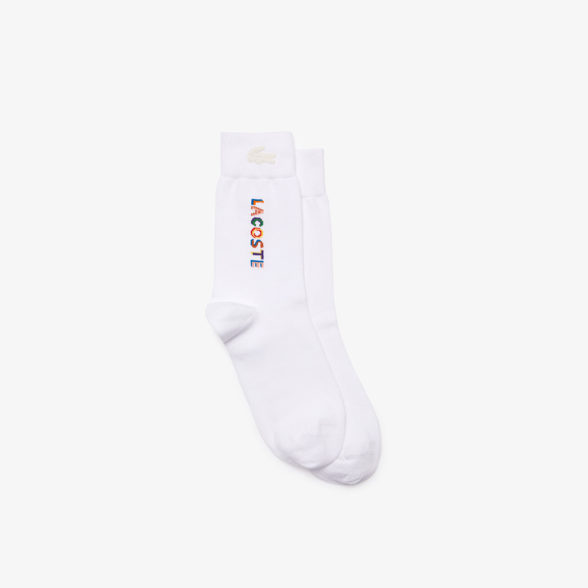 Lacoste L!VE Unisex Uzun Baskılı Beyaz Çorap. 1