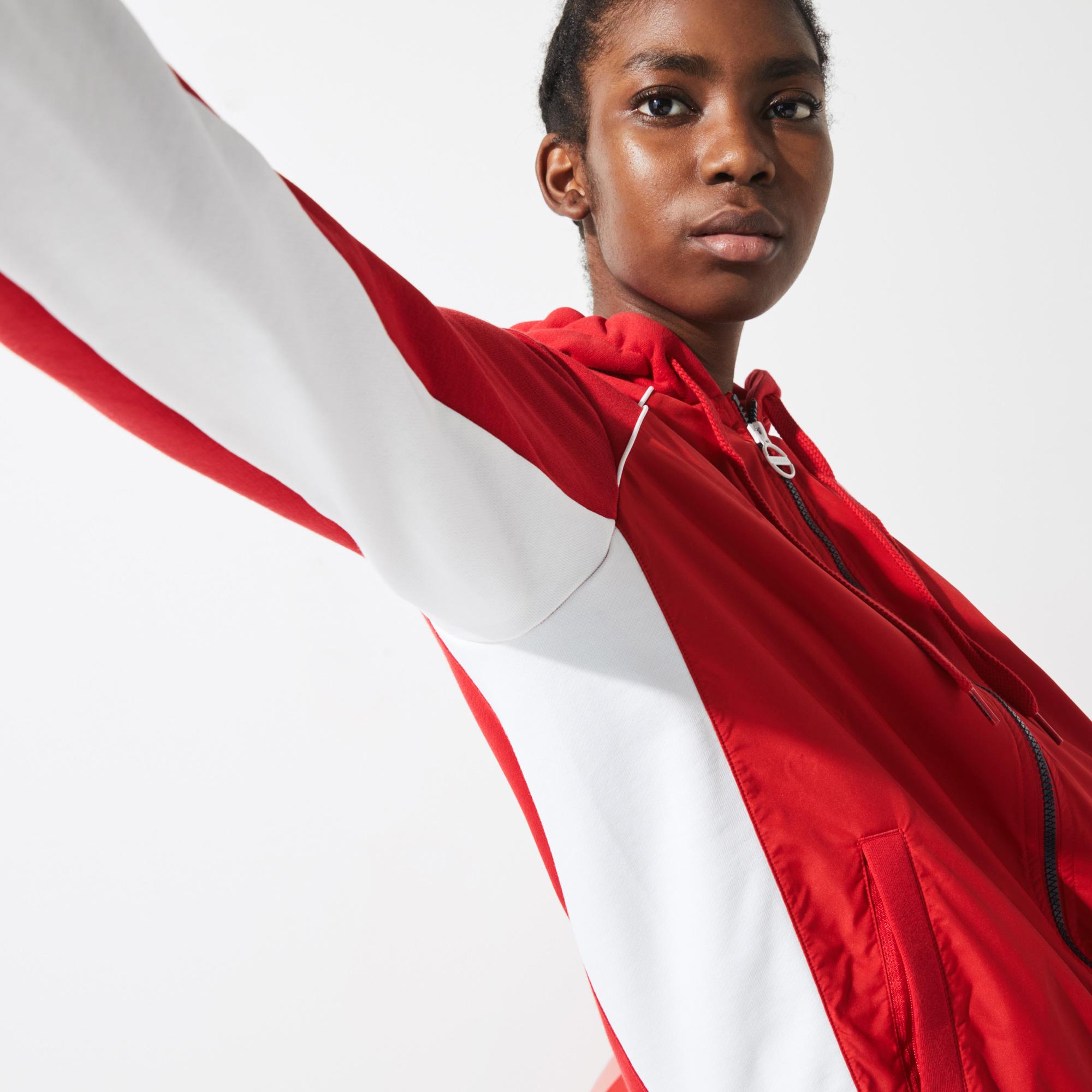 Lacoste X Tokyo Olympics Sport Kadın Fermuarlı Kapüşonlu Renk Bloklu Kırmızı - Beyaz Sweatshirt. 5