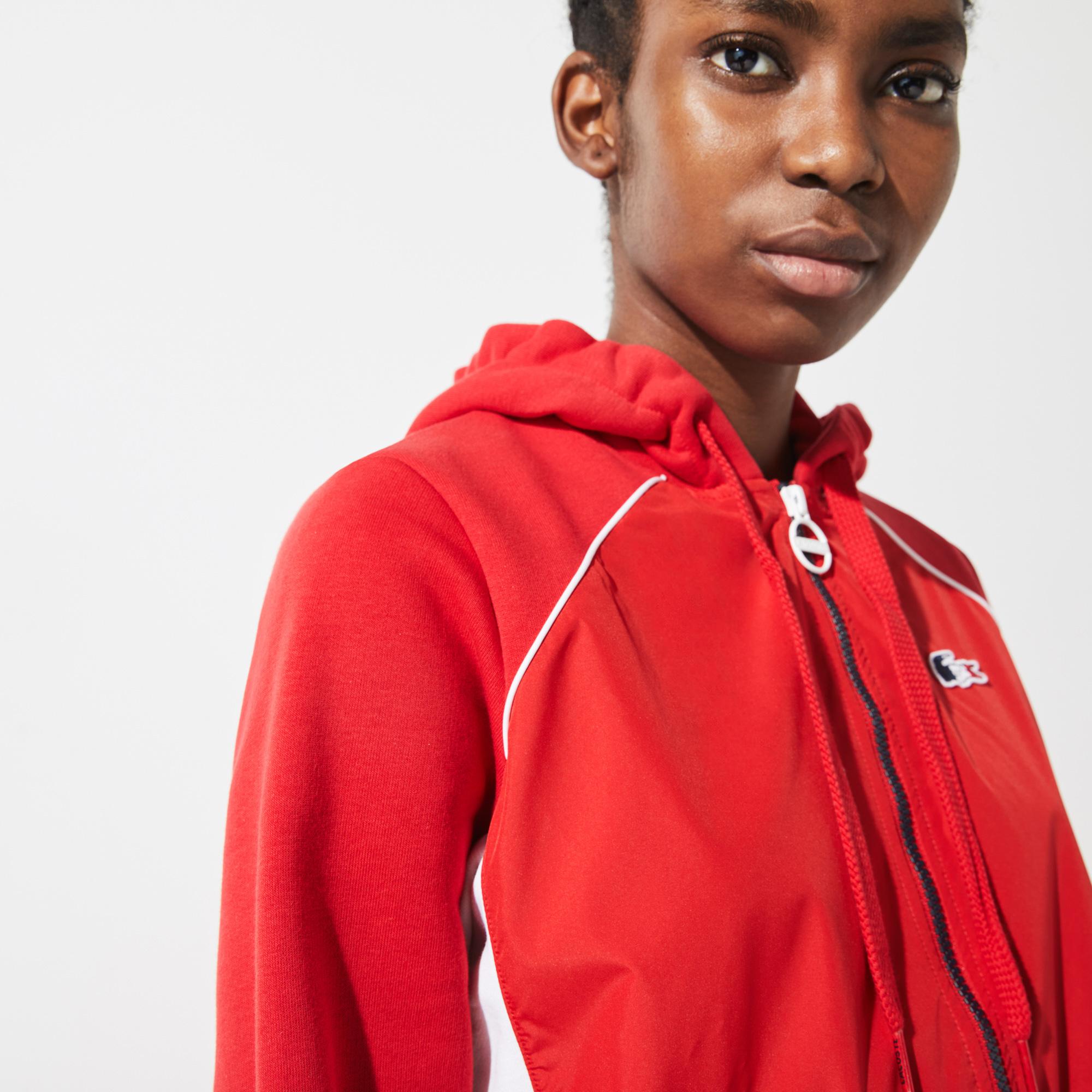 Lacoste X Tokyo Olympics Sport Kadın Fermuarlı Kapüşonlu Renk Bloklu Kırmızı - Beyaz Sweatshirt. 6