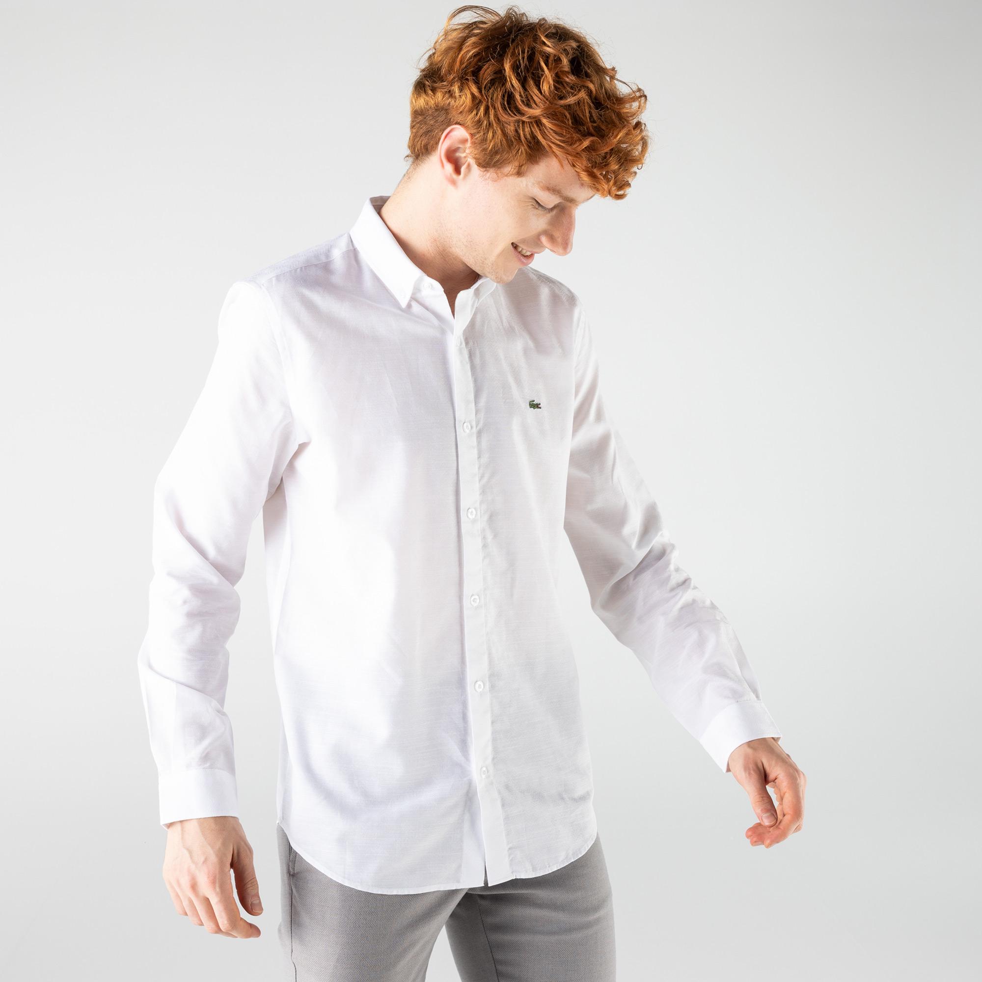 Lacoste Erkek Slim Fit Desenli Beyaz Gömlek CH2268-68B | Lacoste