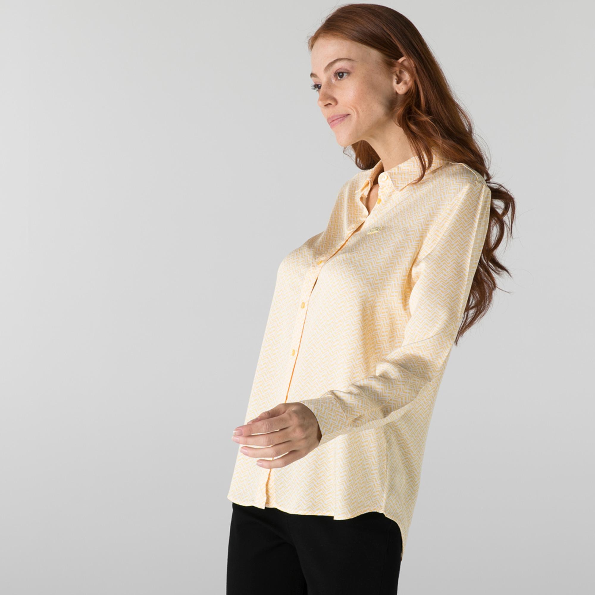 Lacoste Kadın Slim Fit Desenli Sarı Gömlek. 3