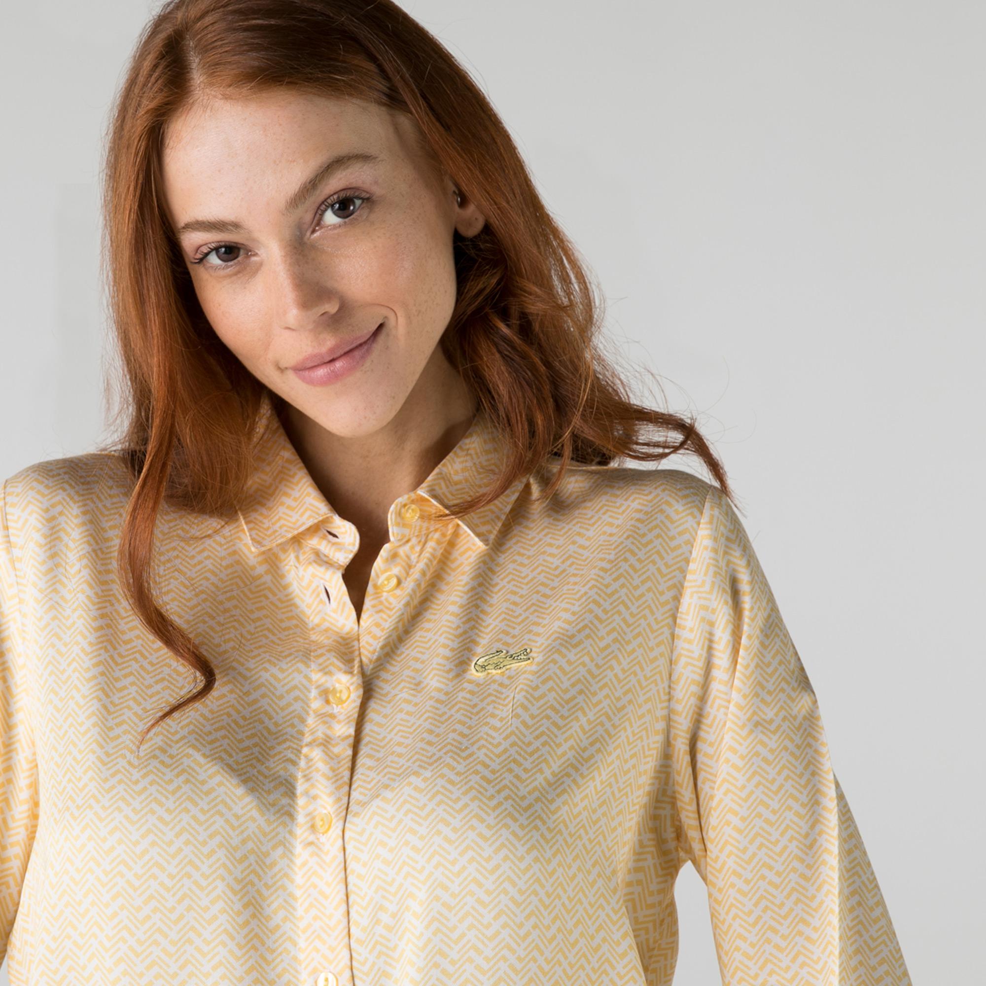 Lacoste Kadın Slim Fit Desenli Sarı Gömlek. 4