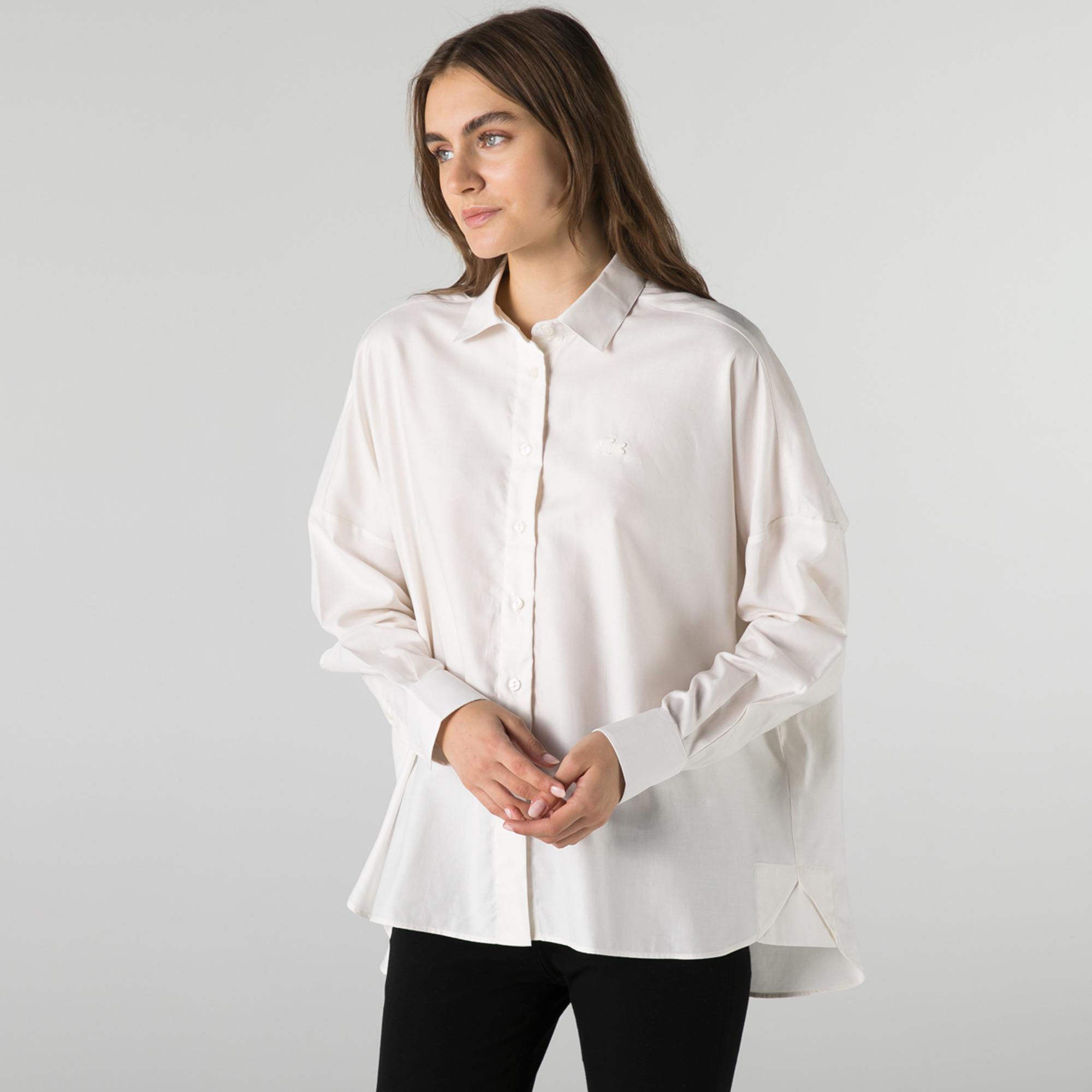 Lacoste Kadın Relaxed Fit Beyaz Gömlek. 4