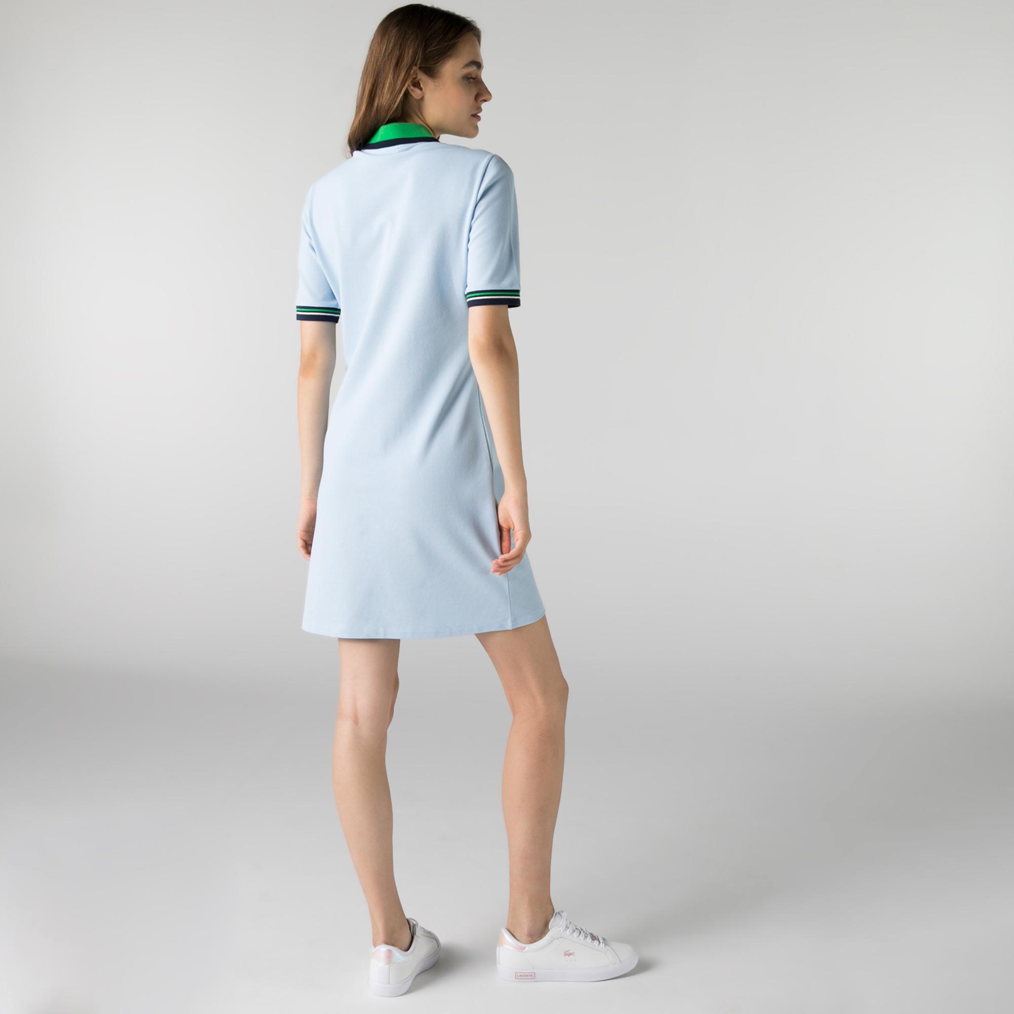 Lacoste Kadın Kısa Kollu Polo Yaka Slim Fit Mavi Elbise. 3