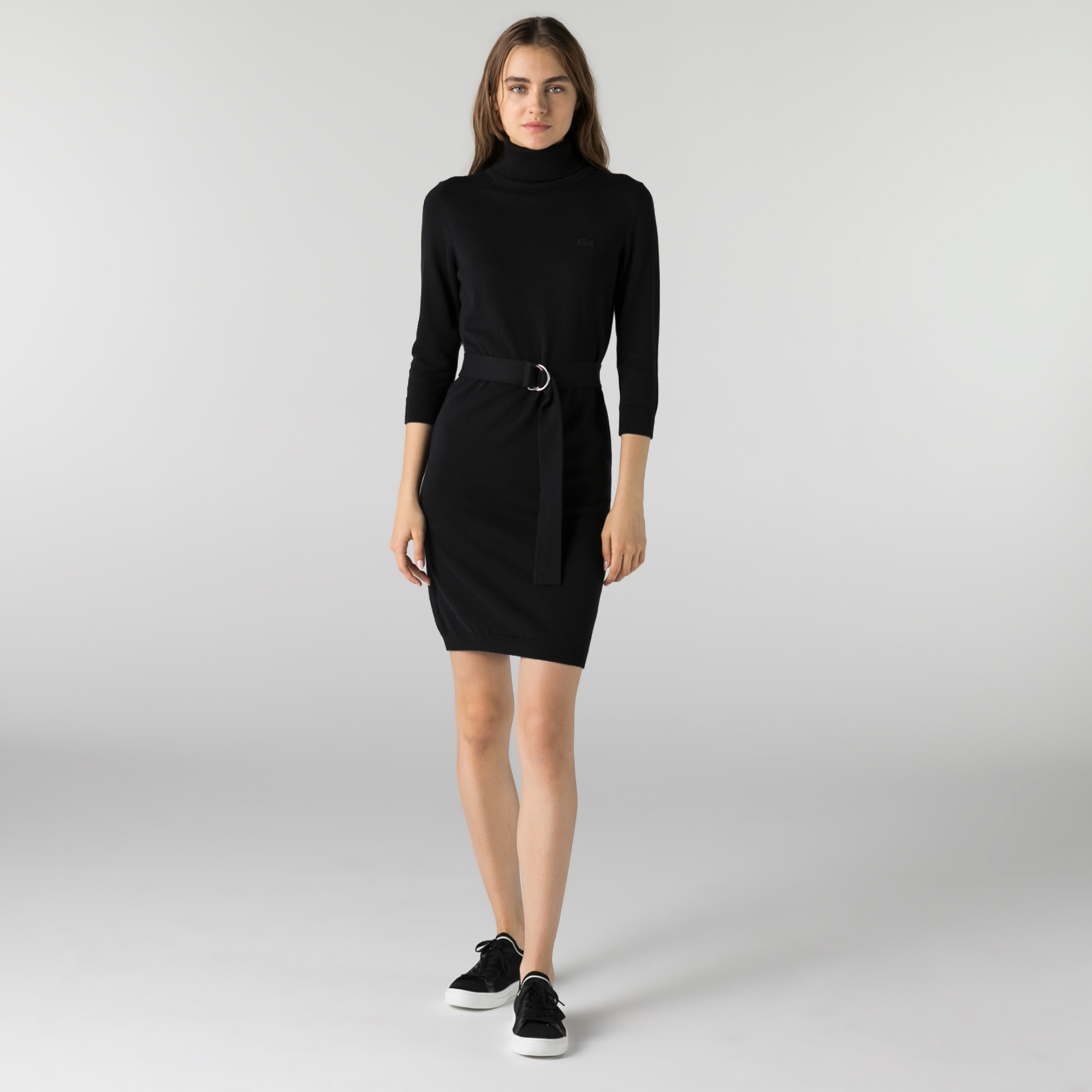 Lacoste Kadın Regular Fit Uzun Kollu Boğazlı Yaka Siyah Elbise. 1