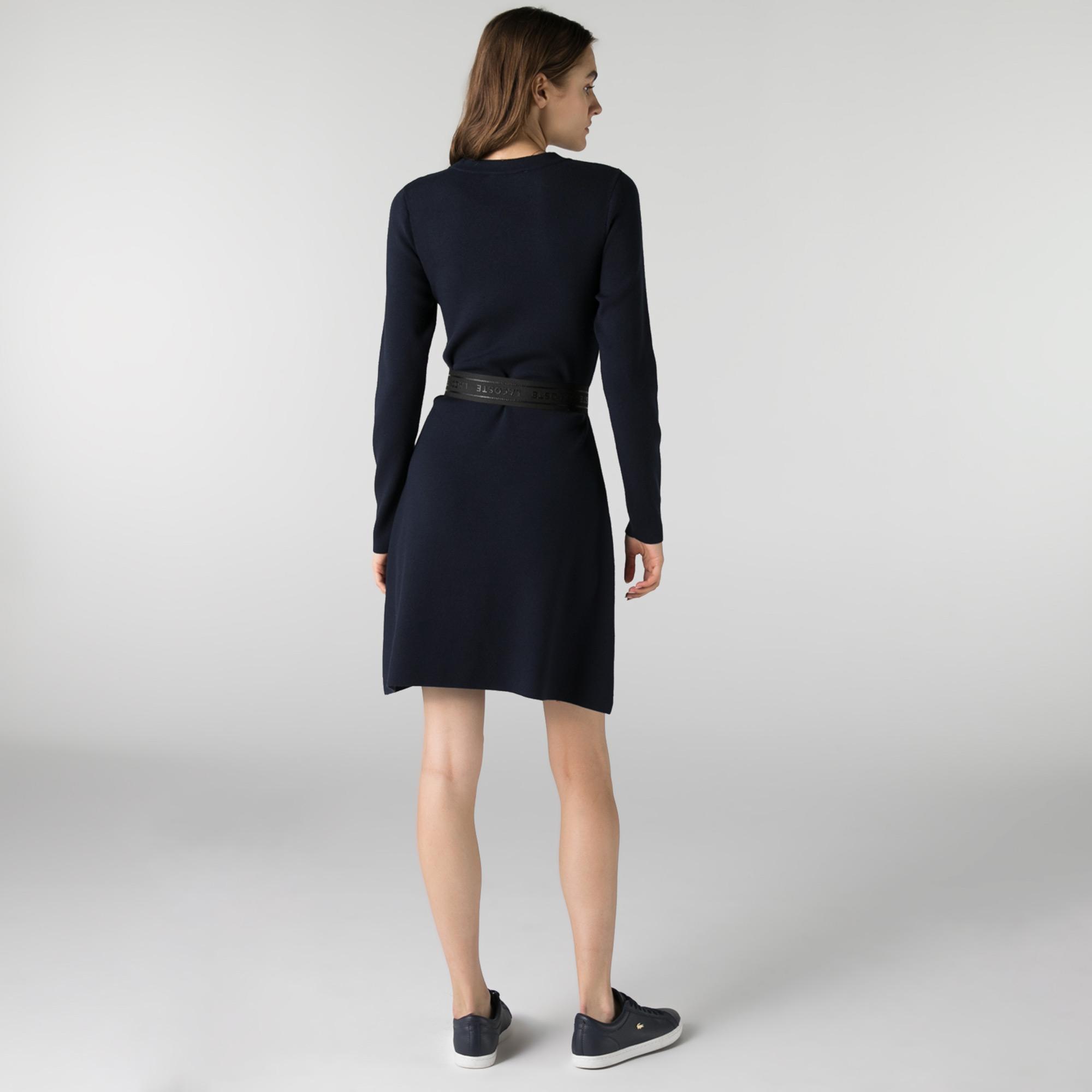 Lacoste Kadın Regular Fit Uzun Kollu Kayık Yaka Lacivert Elbise. 3