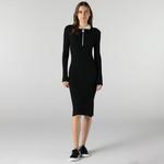 Lacoste Kadın Slim Fit Uzun Kollu Polo Yaka Çizgili Siyah Elbise