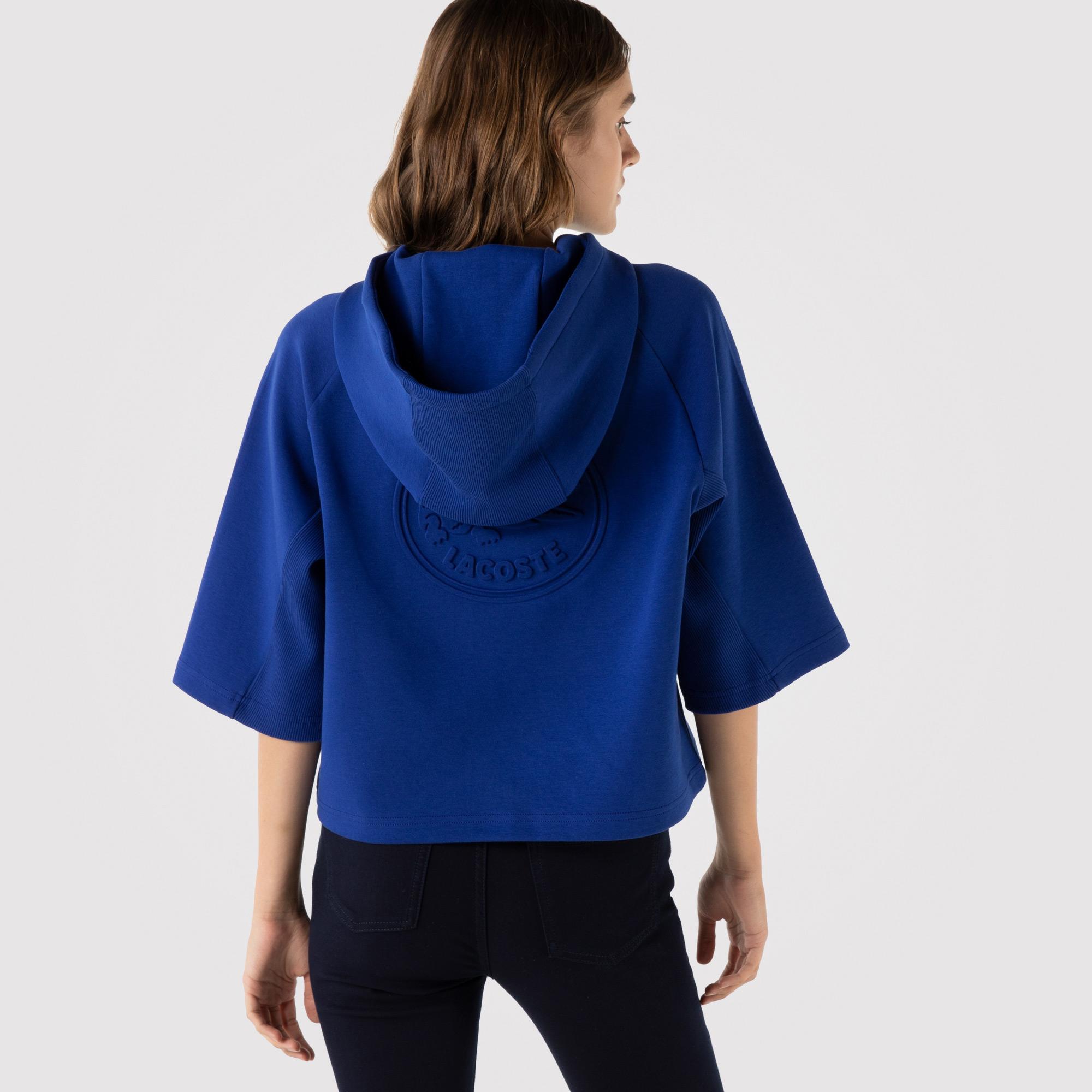 Lacoste Kadın Relaxed Fit Kapüşonlu Baskılı Mavi Sweatshirt. 3