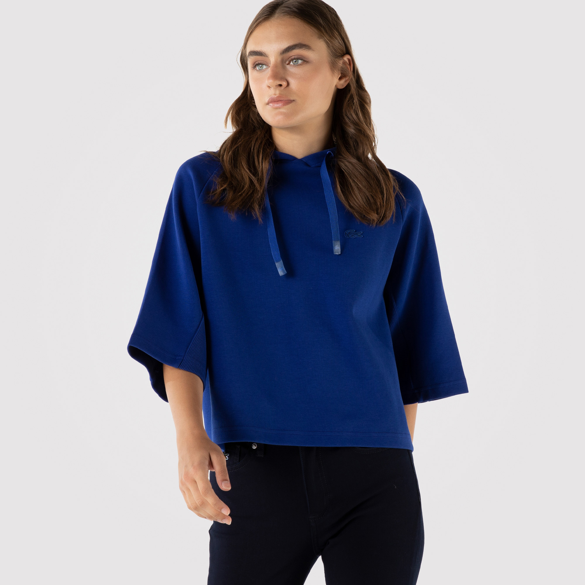 Lacoste Kadın Relaxed Fit Kapüşonlu Baskılı Mavi Sweatshirt. 1