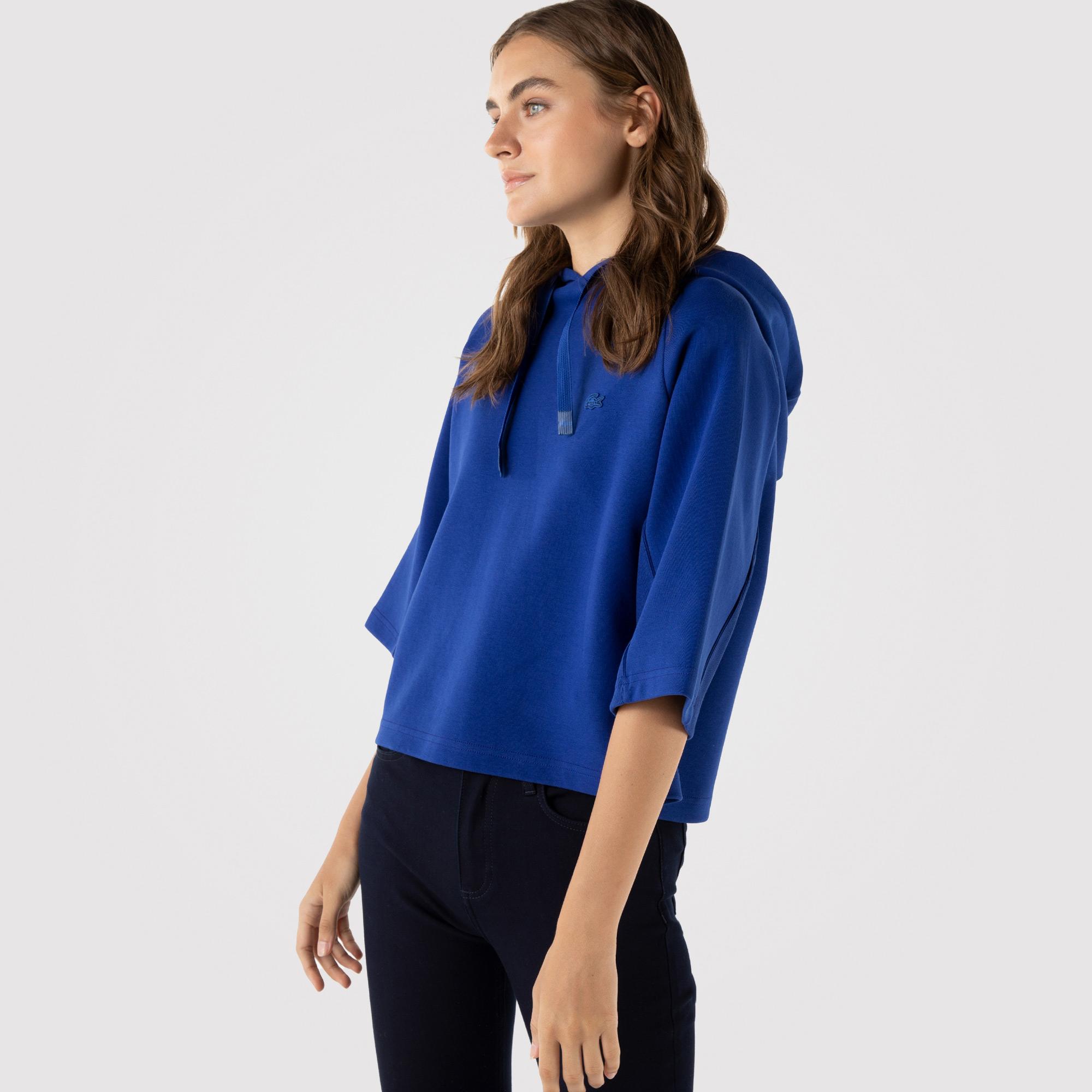 Lacoste Kadın Relaxed Fit Kapüşonlu Baskılı Mavi Sweatshirt. 4
