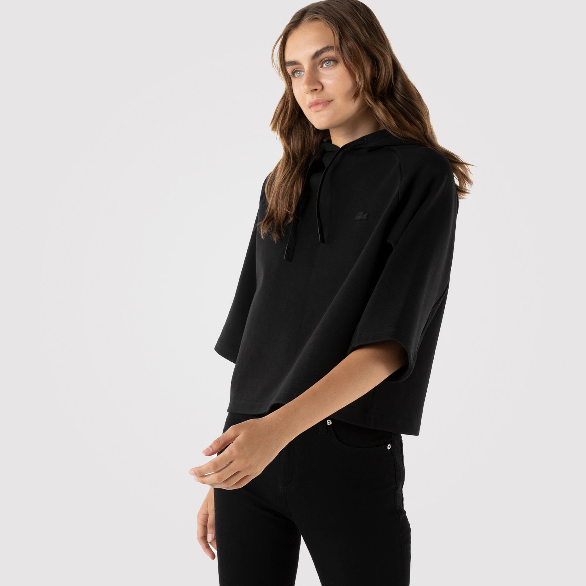 Lacoste Kadın Relaxed Fit Kapüşonlu Baskılı Siyah Sweatshirt. 4