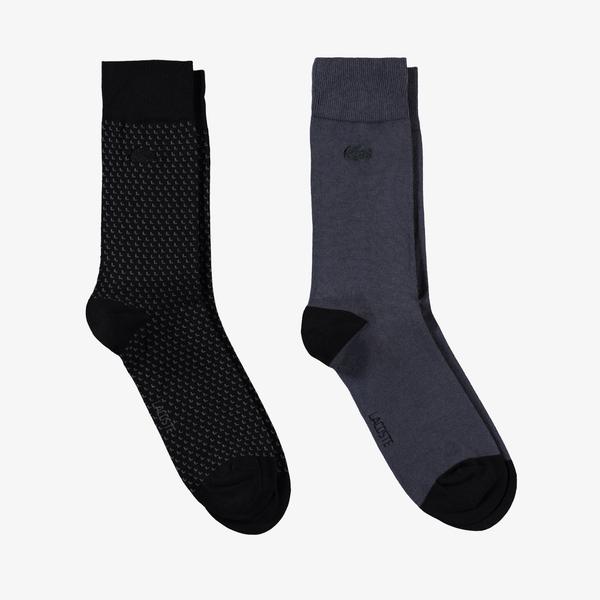Lacoste Erkek Uzun Desenli 2'li Siyah Çorap