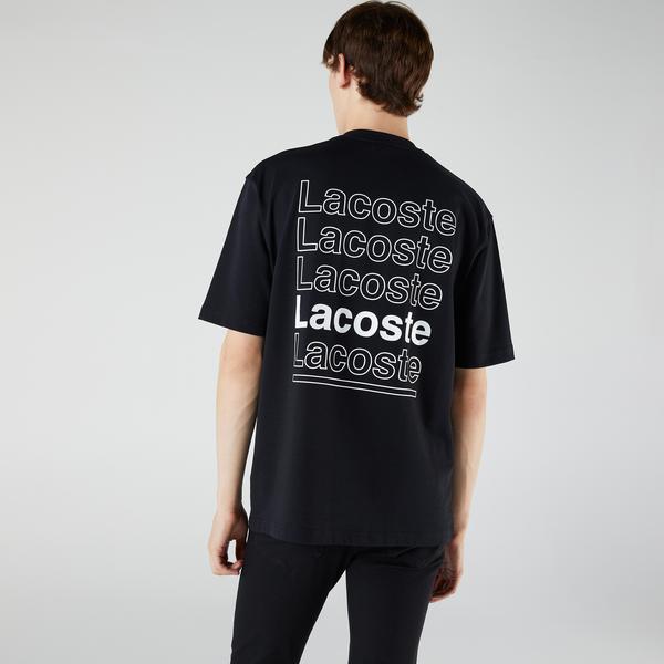 Lacoste L!VE Erkek Loose Fit Kısa Kollu Bisiklet Yaka Baskılı Siyah T-Shirt