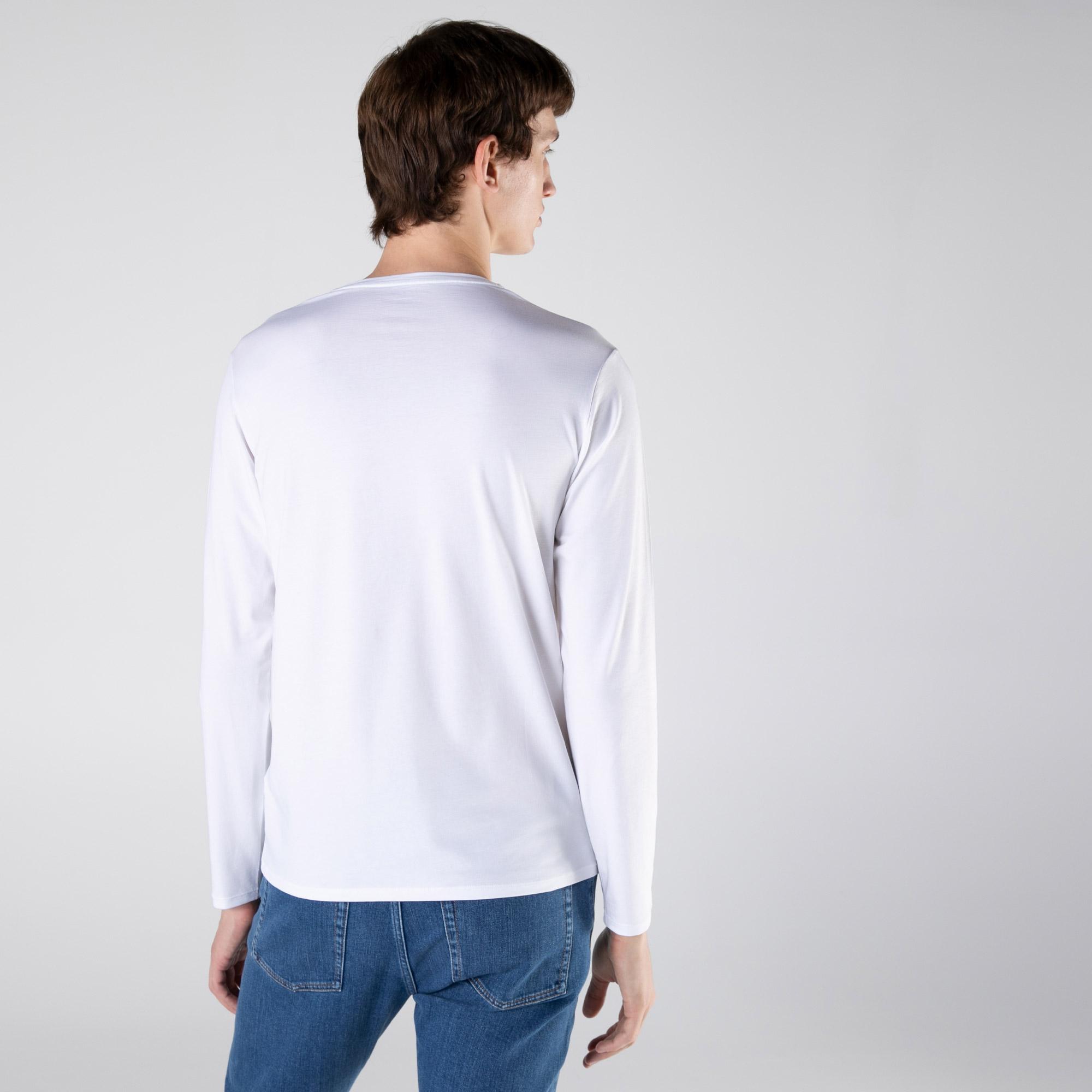 Lacoste Erkek Regular Fit Uzun Kollu V Yaka Beyaz T-Shirt