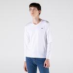 Lacoste Erkek Regular Fit Uzun Kollu V Yaka Beyaz T-Shirt